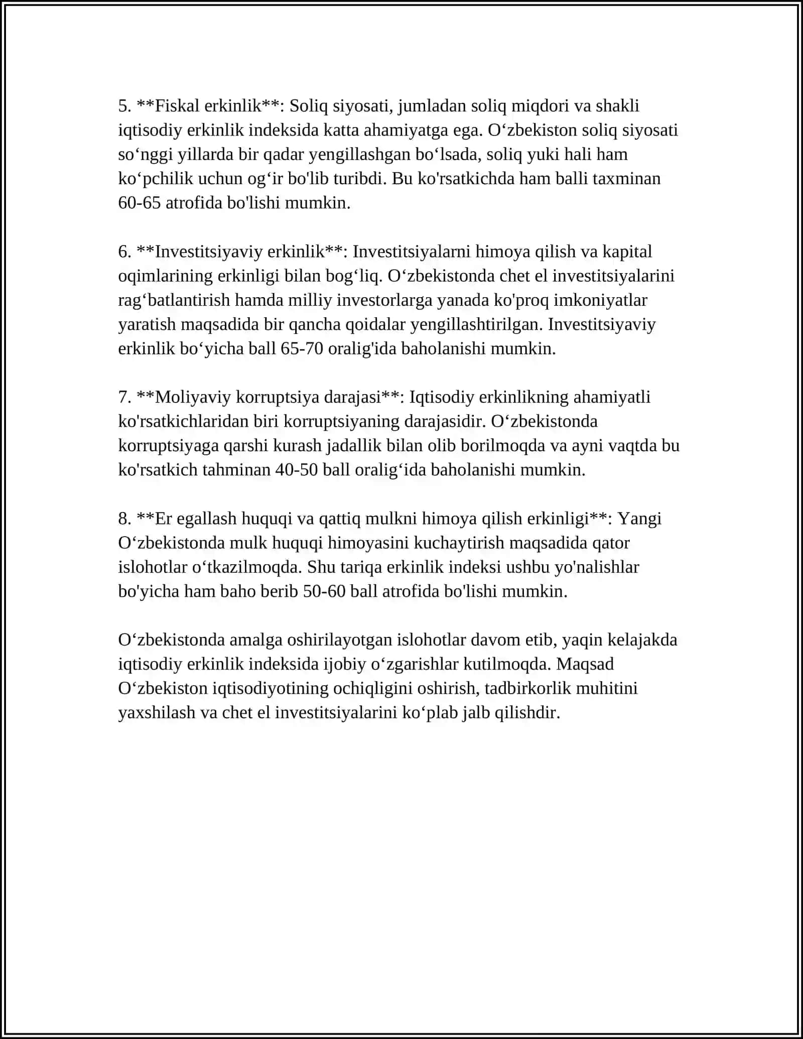 YANGI O‘ZBEKISTON IQTISODIY ERKINLIK INDEKSI 4