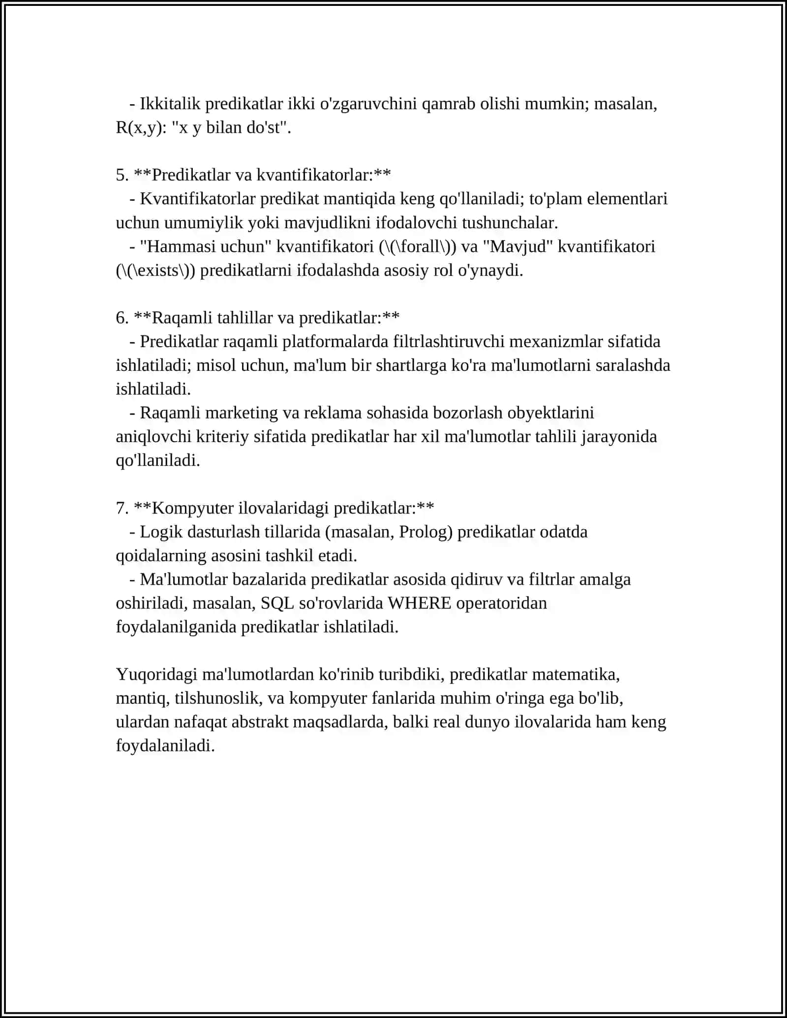 PREDIKARTLAR VA ULAR USTIDA AMALLAR 4