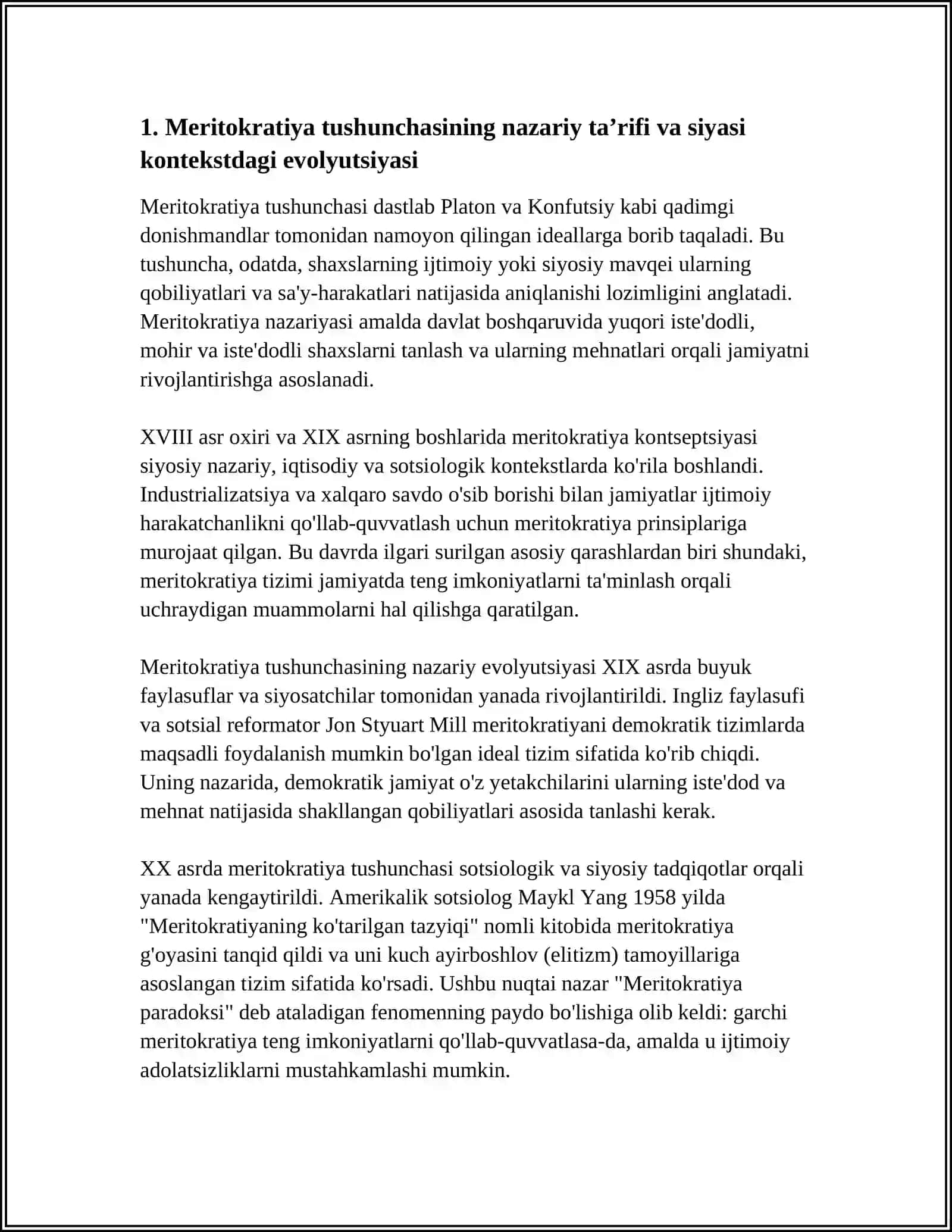 MERITOKRATIYA TUSHUNCHASINING SIYOSIY NAZARIY EVOLYUTSIYASI VA UNING ZAMONAVIY TALQINLARI 4