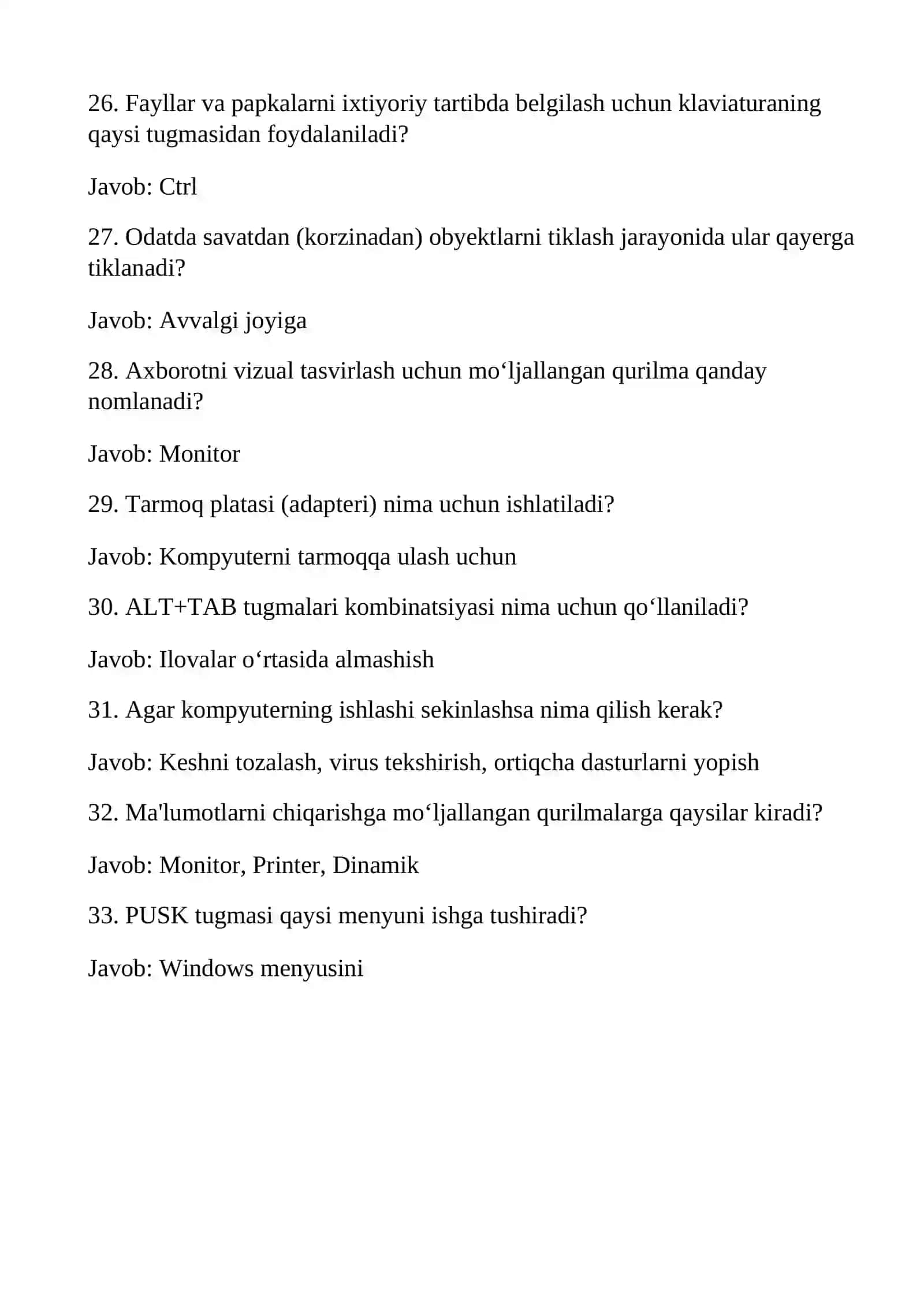 Argost test javoblari barcha soxa vakillari uchun 4