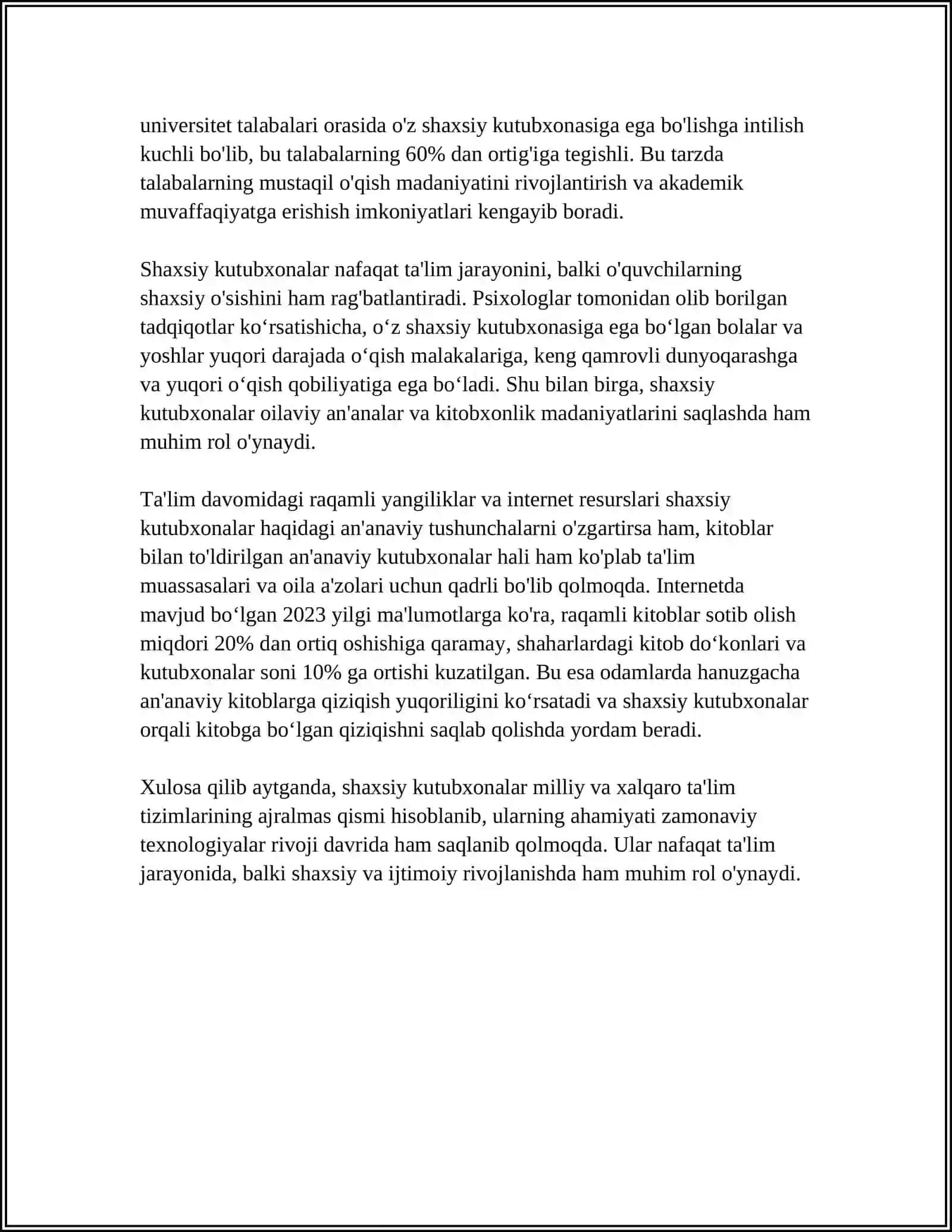 SHAXSIY KUTUBXONALAR: TA'LIM VA MA'RIFATDA MUHIM OMIL 4