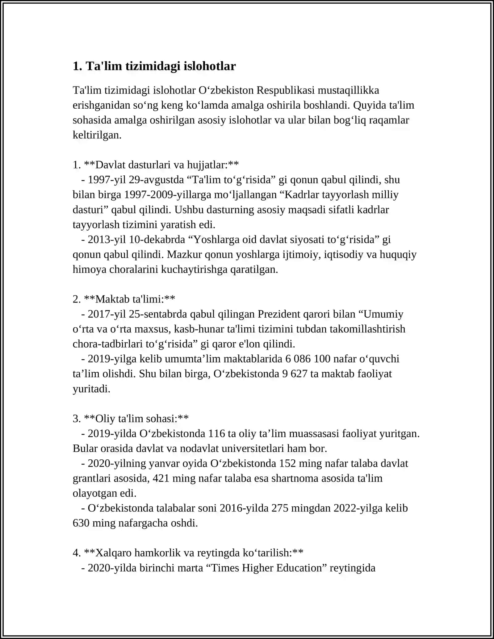 O'ZBEKISTONDA IJTIMOIY SOHADA AMALGA OSHIRILAYOTGAN O'ZGARISHLAR MAZMUN VA MOHIYATI 4