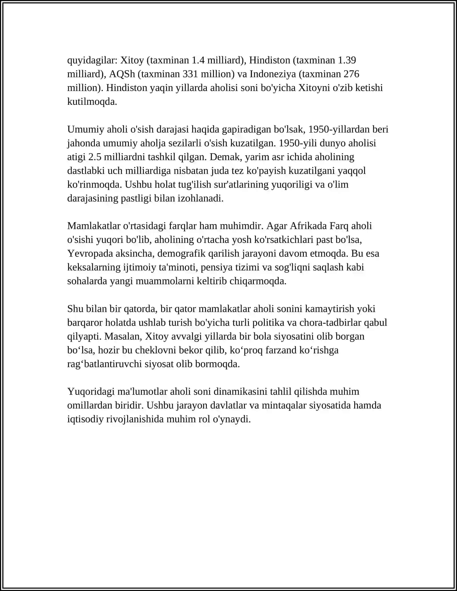 MUSTAQIL ISH Mavzu: AHOLI STATISTIKASI 4