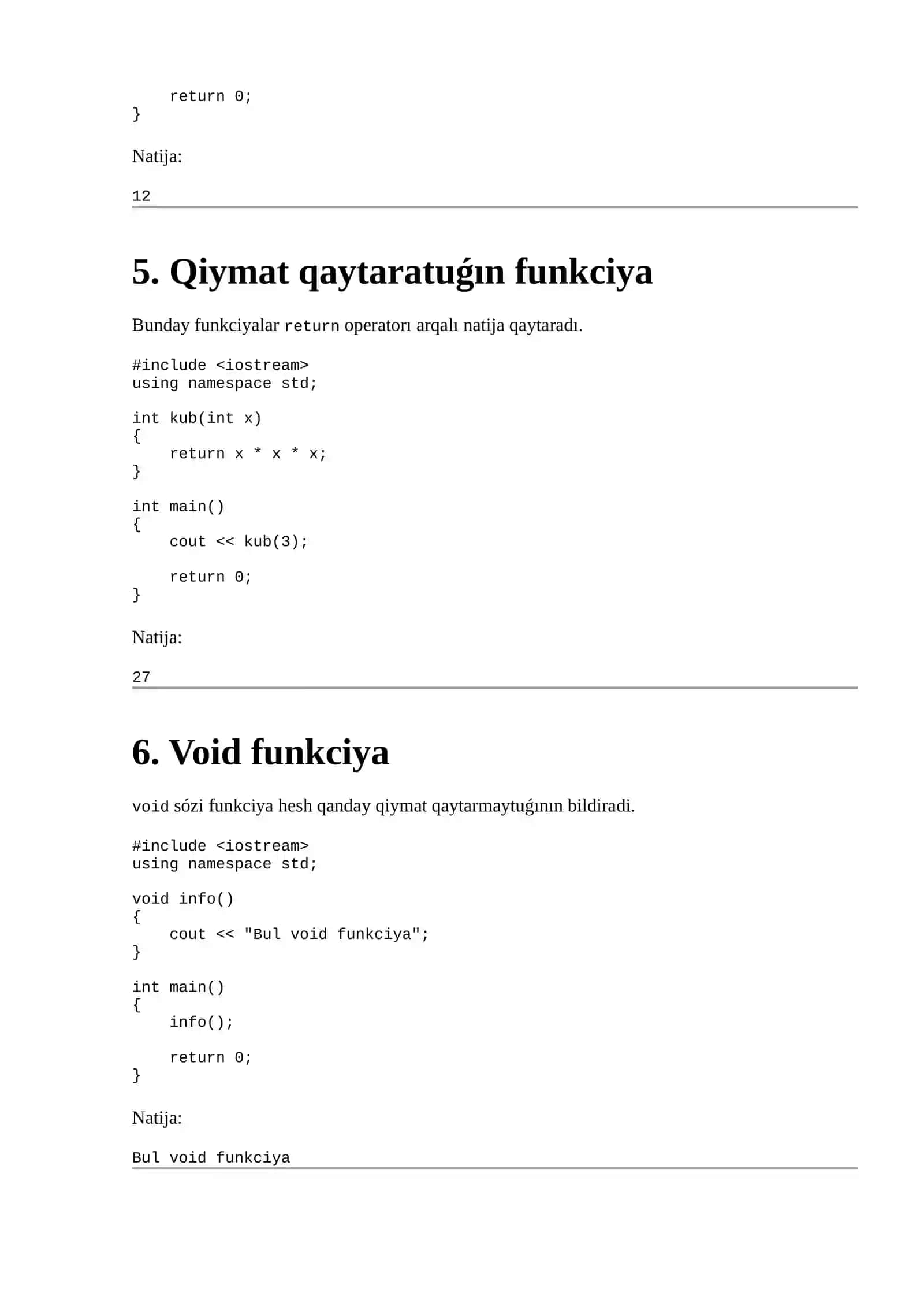 C++ tilinde funkciyalar (funkciya túsinigi hám túrleri) 4