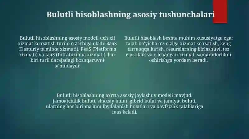Bulutli hisoblashlar(Cloud computing) va ularning asosiy tushunchalari 4