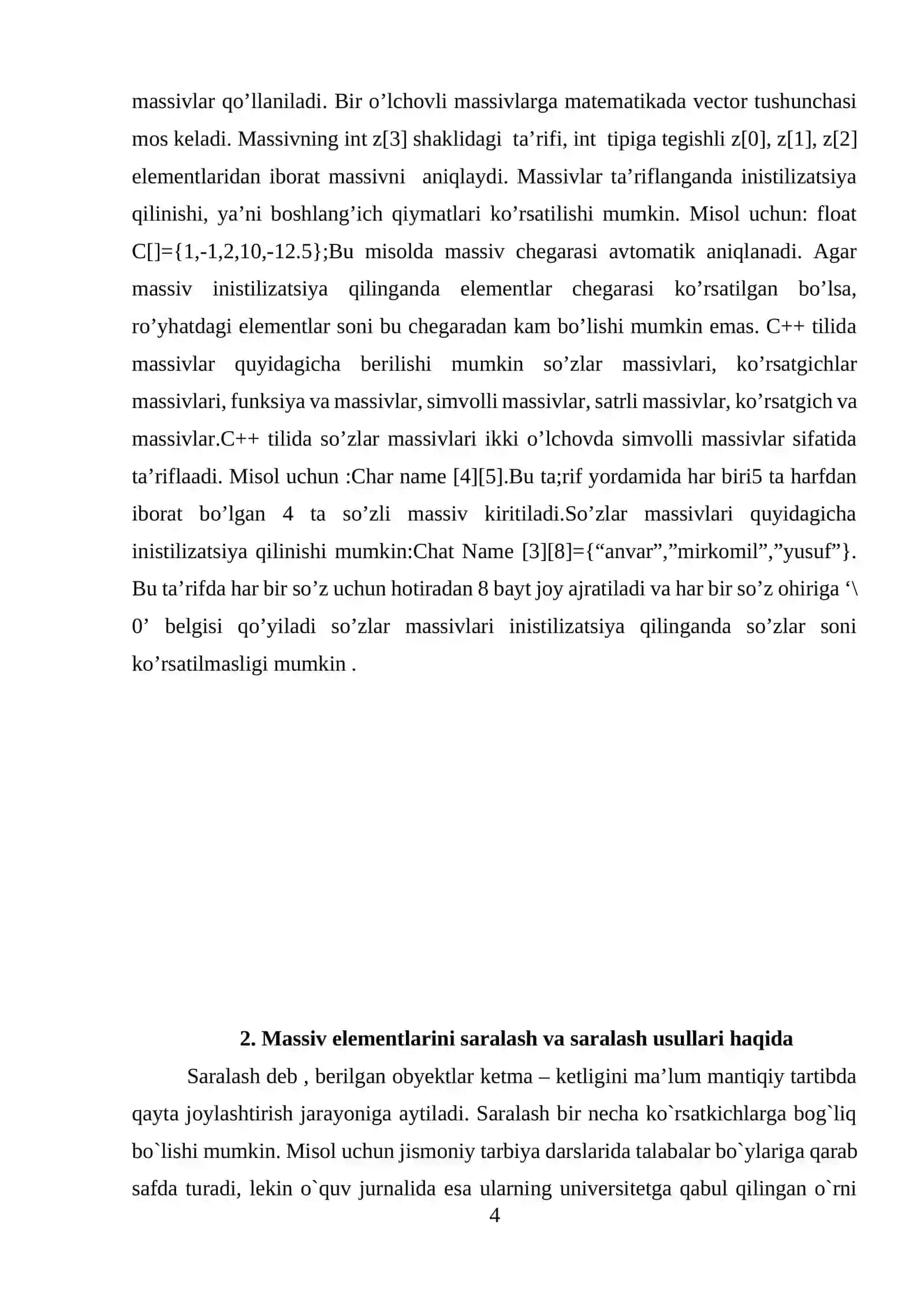 Massivlar tushunchasi. Massiv elementlarini saralash va saralash usullari haqida. Quicksort saralash algoritmi 4