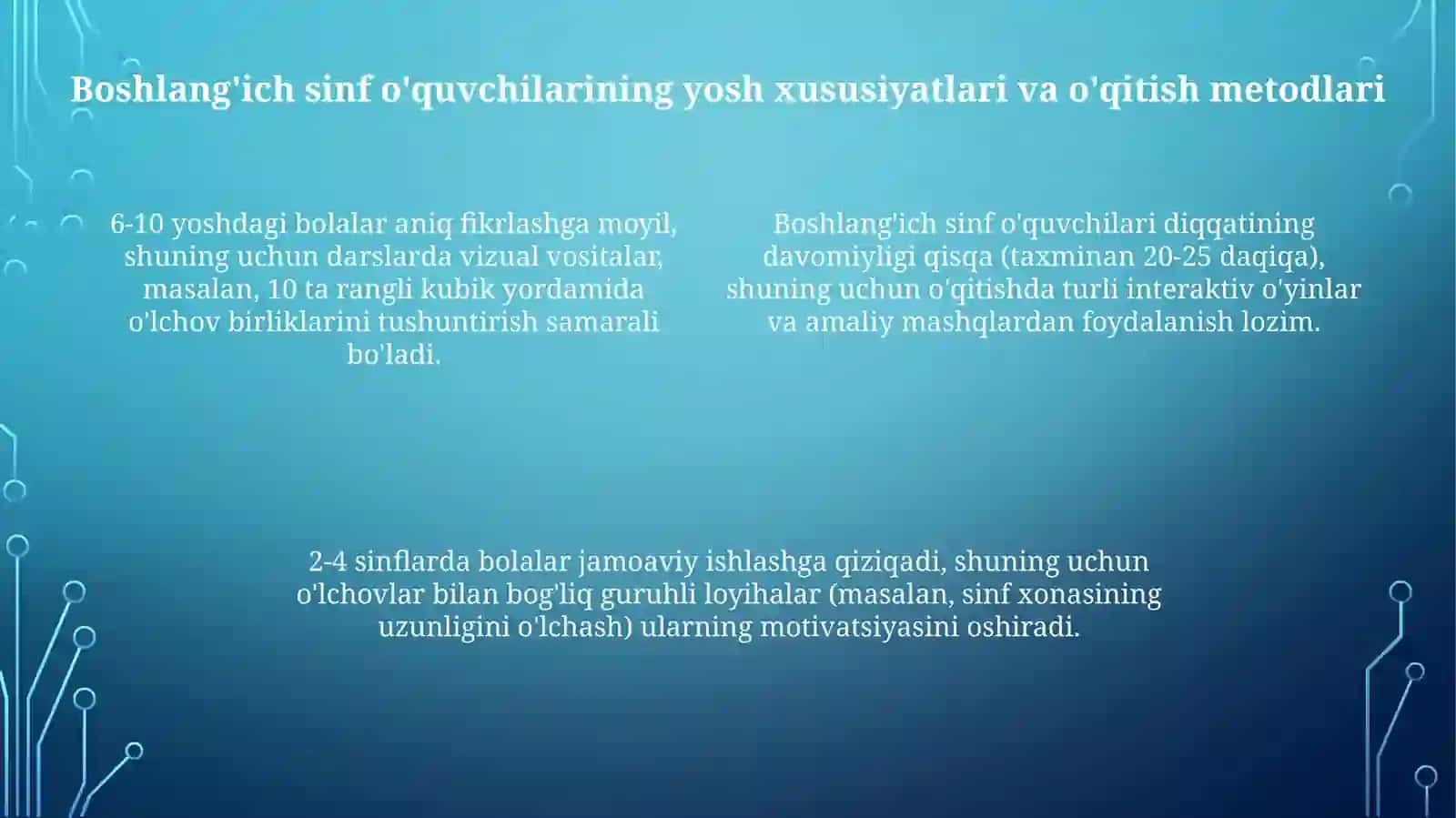 Boshlangich sinflarda asosiy miqdorlar va ularni o'lchash birliklarini o'rgatish metodikasi 4
