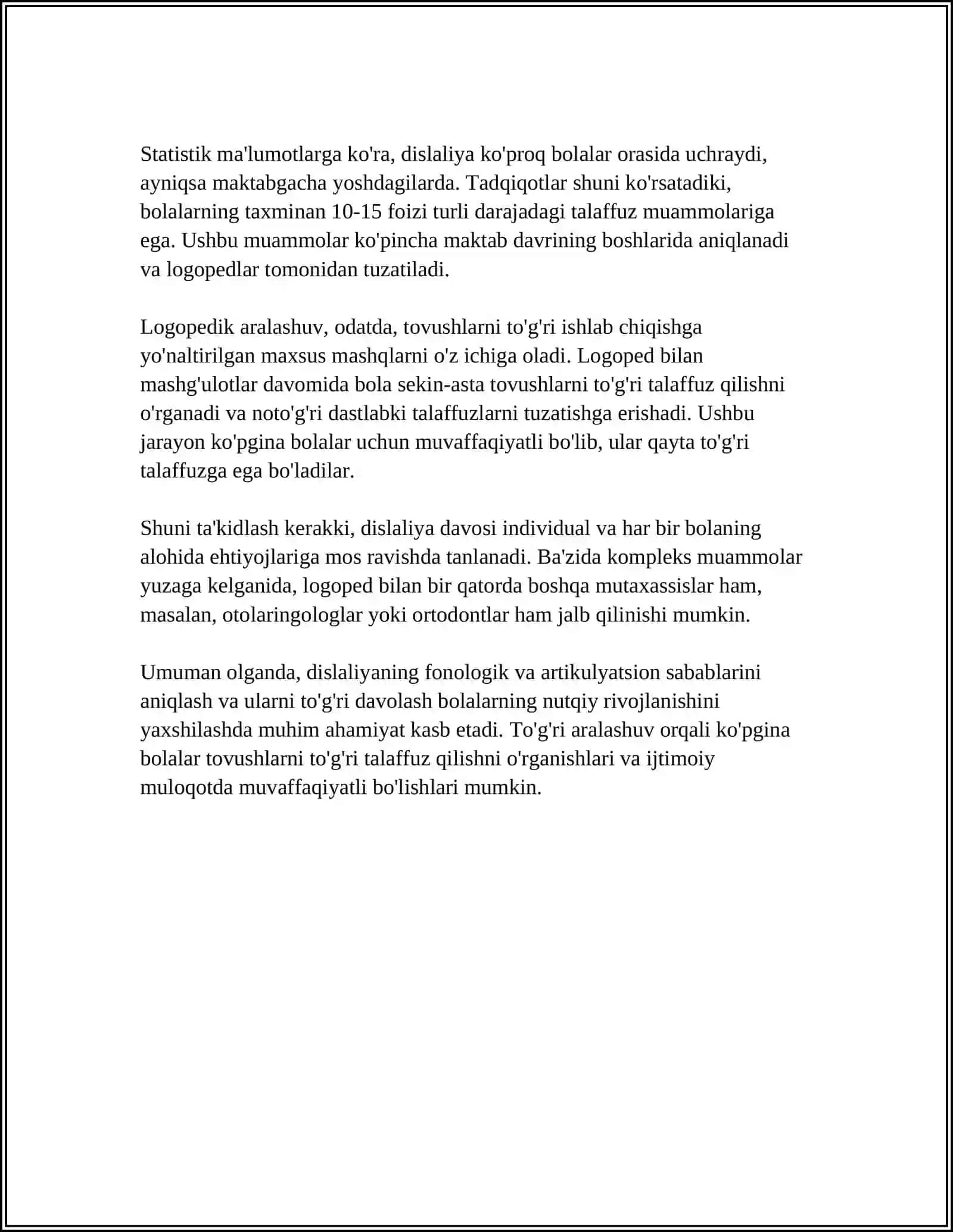 BOLALARDA NUTQ BUZILISHINING SABABLARI (DISLALIYA, DIZARTRIYA, RIPOLALIYA, ALALIYA, AFAZIYA) 4