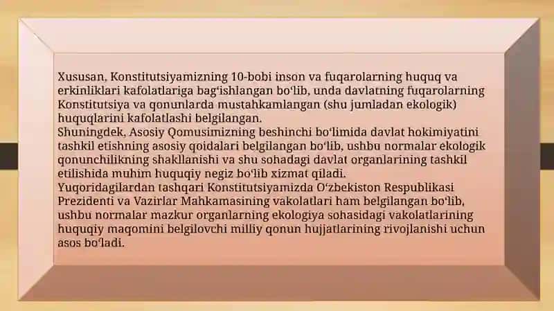 EKOLOGIYA HUQUQINING MAXSUS MANBASI SIFATIDA O'ZBEKISTON RESPUBLIKASI QONUNLARI SIFATIDA 4