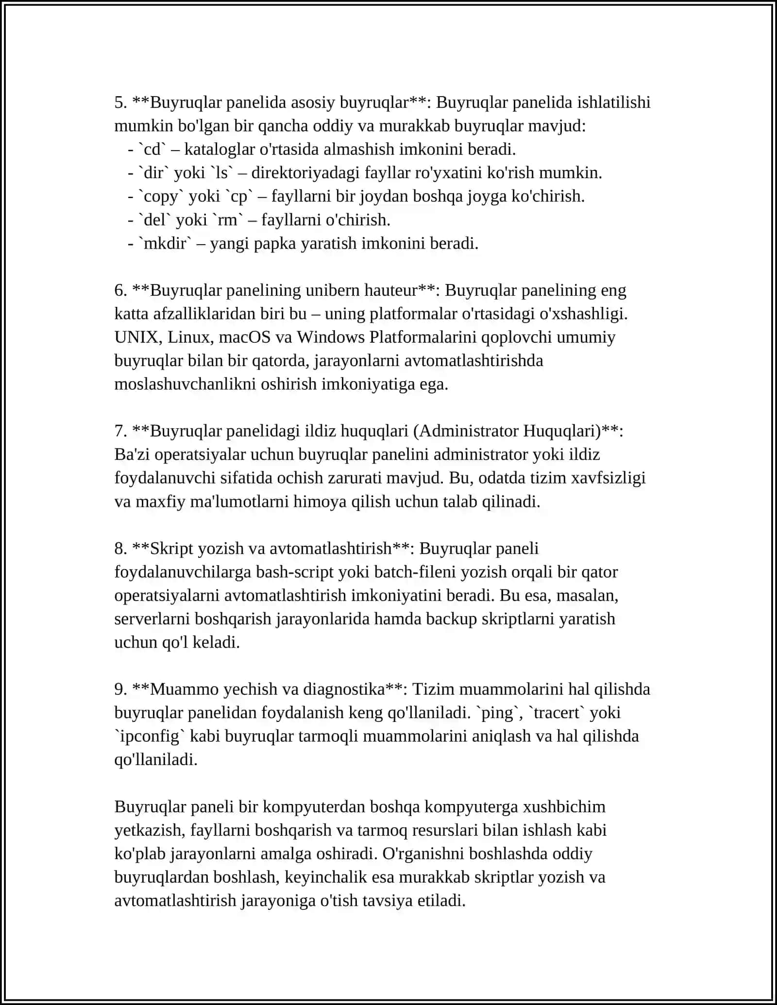 Buyruqlar paneli asoslari 4