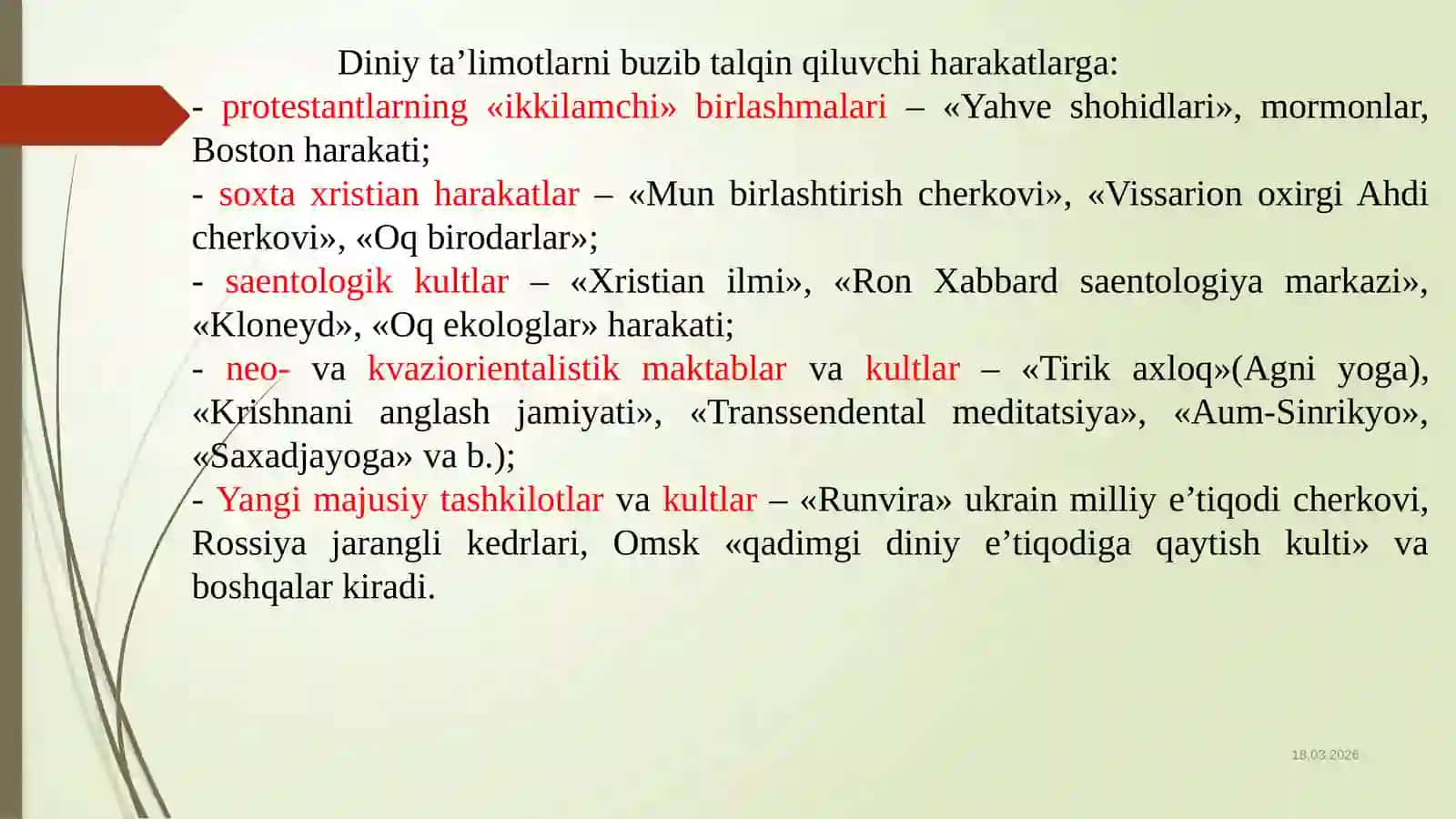 YANGI DINIY TA’LIMOTLAR VA SEKTALAR 4