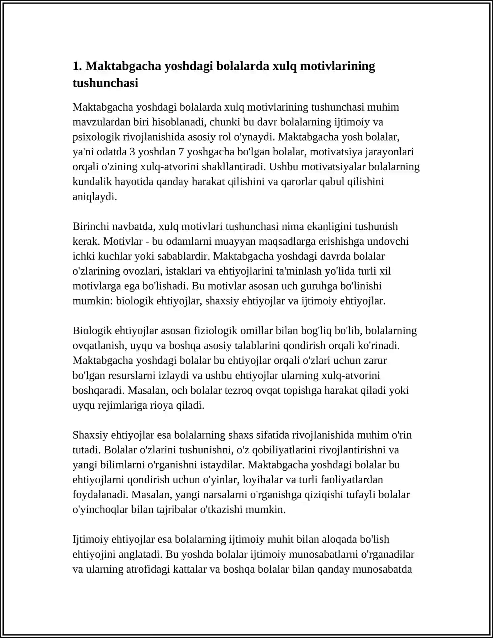MAKTABGACHA YOSHDAGI BOLADA XULQ MOTIVLARINING RIVOJLANISHI VA OʻZIGA BAHO BERISHI SHAKLLANISHI 4