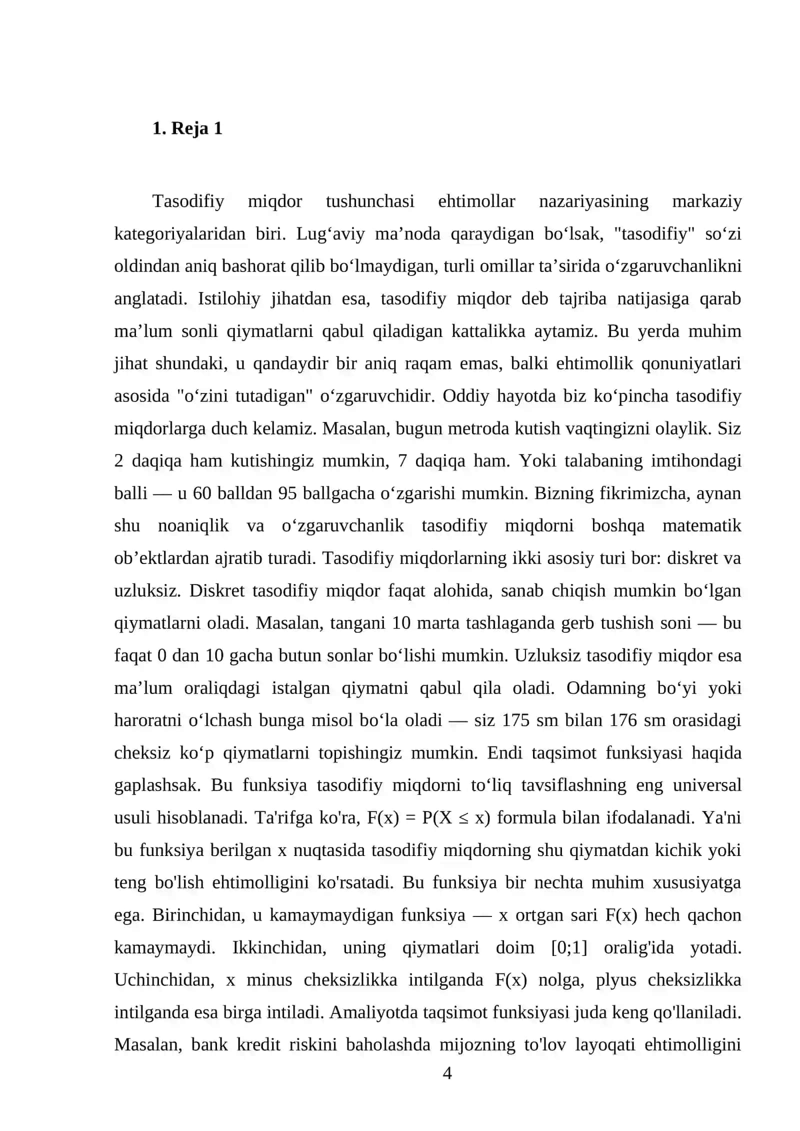 Tasodifiy miqdor va uning taqsimot funksiyasi 4