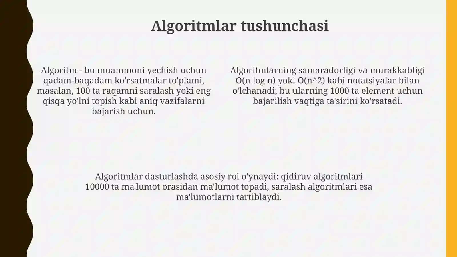 Ma’lumotlar, algoritmlar va ma’lumotlar tuzilmasi 4