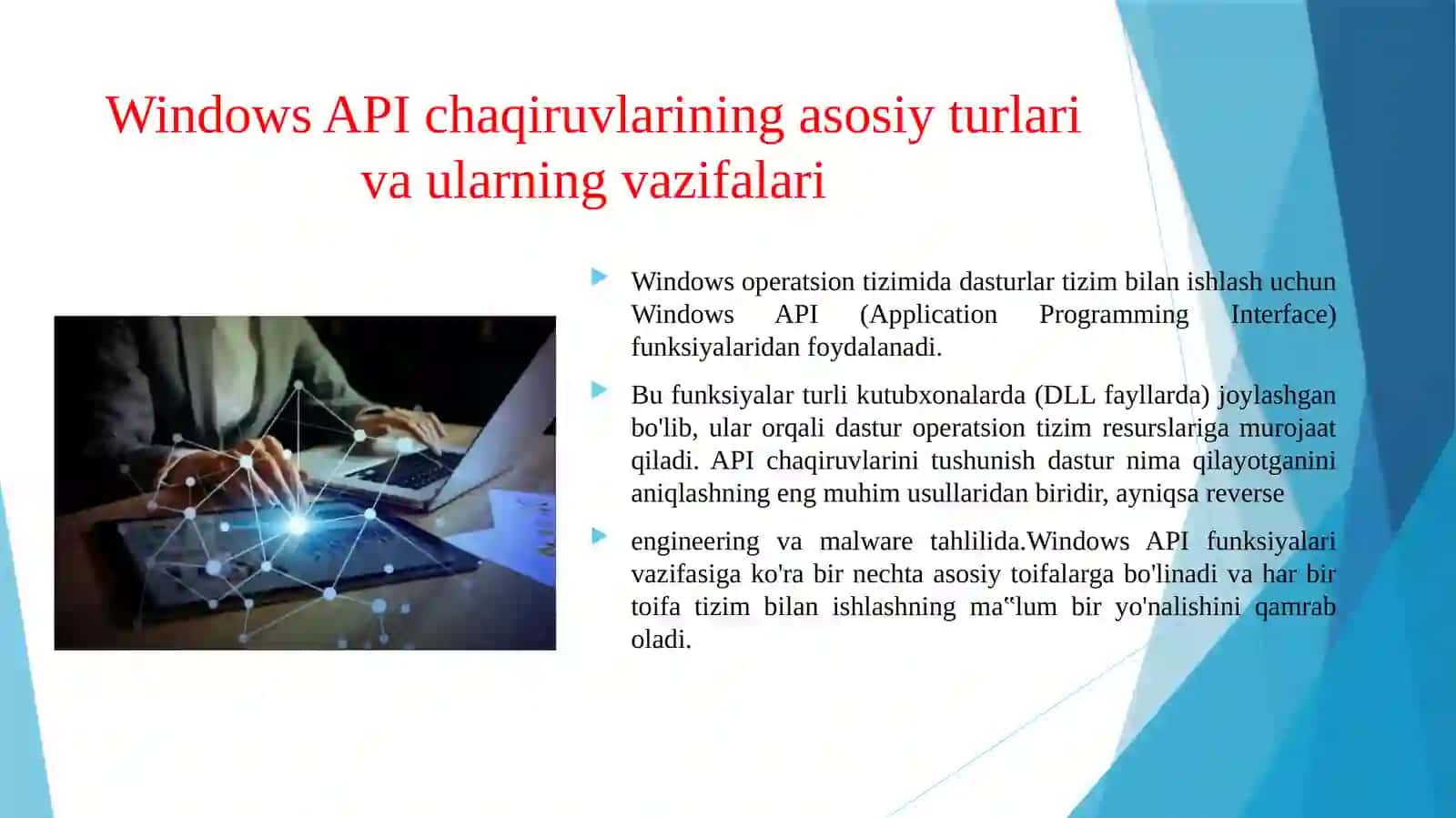 WINDOWS API CHAQIRUVLARINI TAHLIL QILISH, HUJJATLASHTIRISH VA ZARARLI FOYDALANISH HOLATLARINI O‘RGANISH. 4