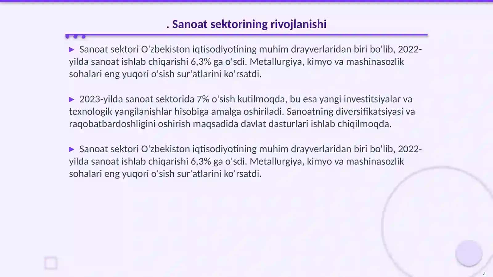 Oʻzbekistonda iqtisodiy oʻsishning asosiy drayverlari: sektorlar kesimidagi tahlil 4