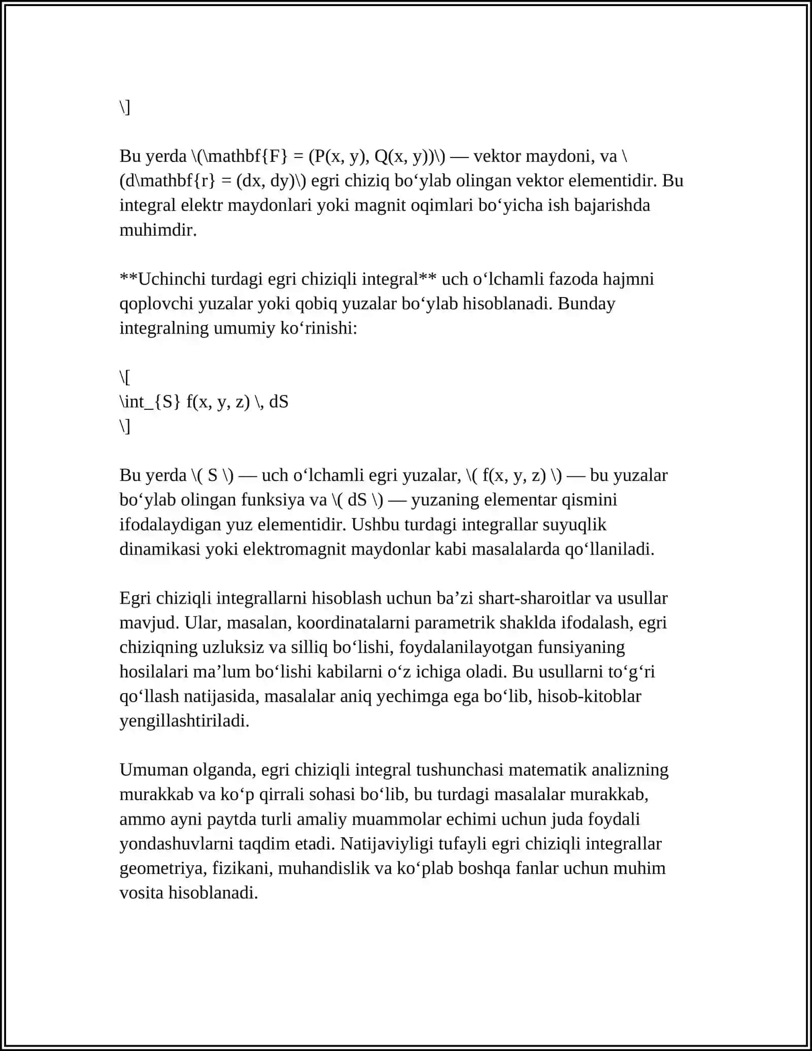 BIRINCHI VA IKKINCHI TUR EGRI CHIZIQLI INTEGRALLAR ORASIDAGI BOGʻLANISH 4