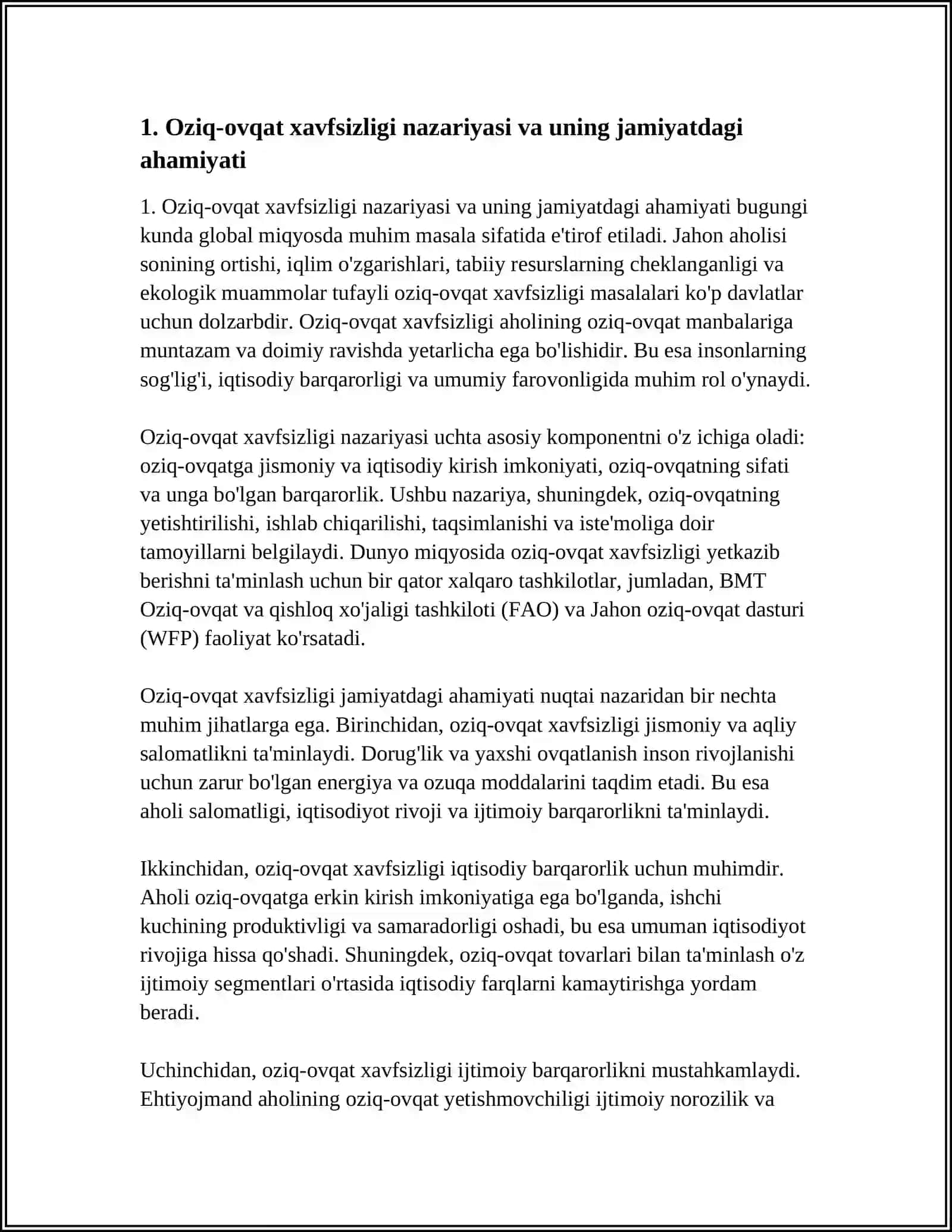 OZIQ-OVQAT XAVFSIZLIGINING MOHIYATI VA UNI TA'MINLASHDA AGROSANOAT MAJMUASINING O'RNI 4