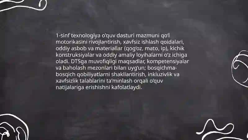 Boshlang'ich sinf texnologiya fani DTS tahlili va o'quv fan dasturlarining mazmuni va ularning tahlili (1-4 sinflar kesimida) 4