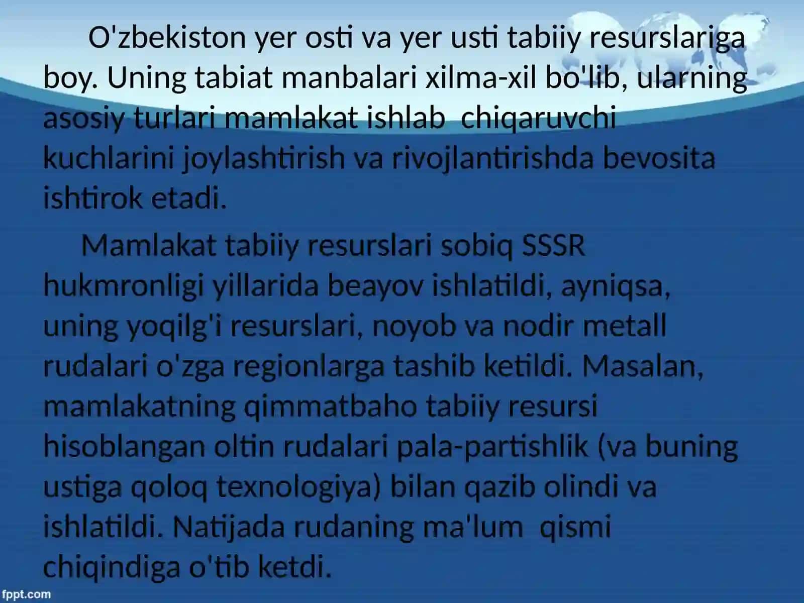 O’zbekistonning tabiiy resurslari, ulardan oqilona foydalanish, muhofaza qilish va takror ishlab chiqarish 4