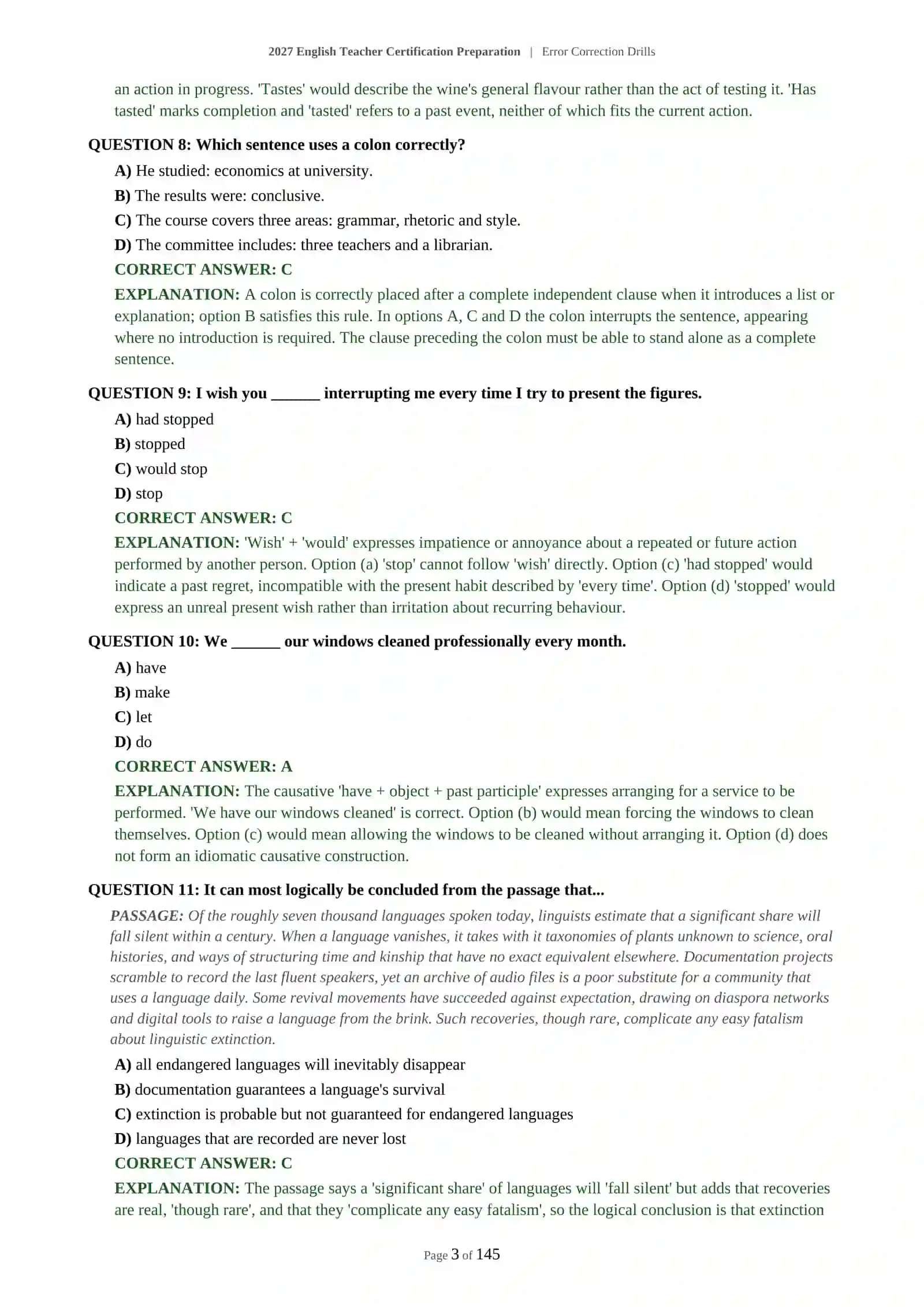2027 English Teacher Certification Preparation | Error Correction Drills 4
