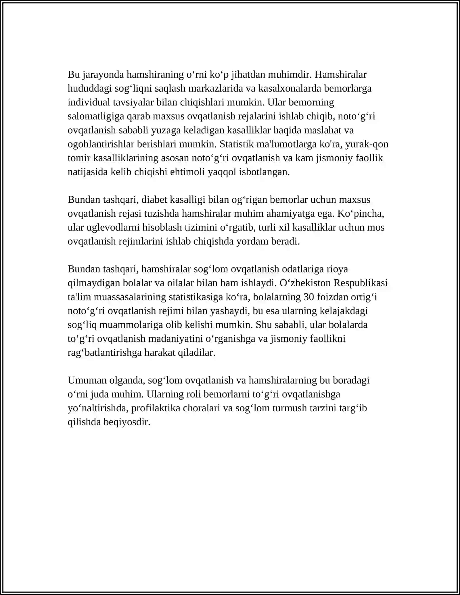 AHOLI ORASIDA SOGʻLOM TURMUSH TARZINI SHAKILLANTIRISH. HAMSHIRANING OʻRNI 4