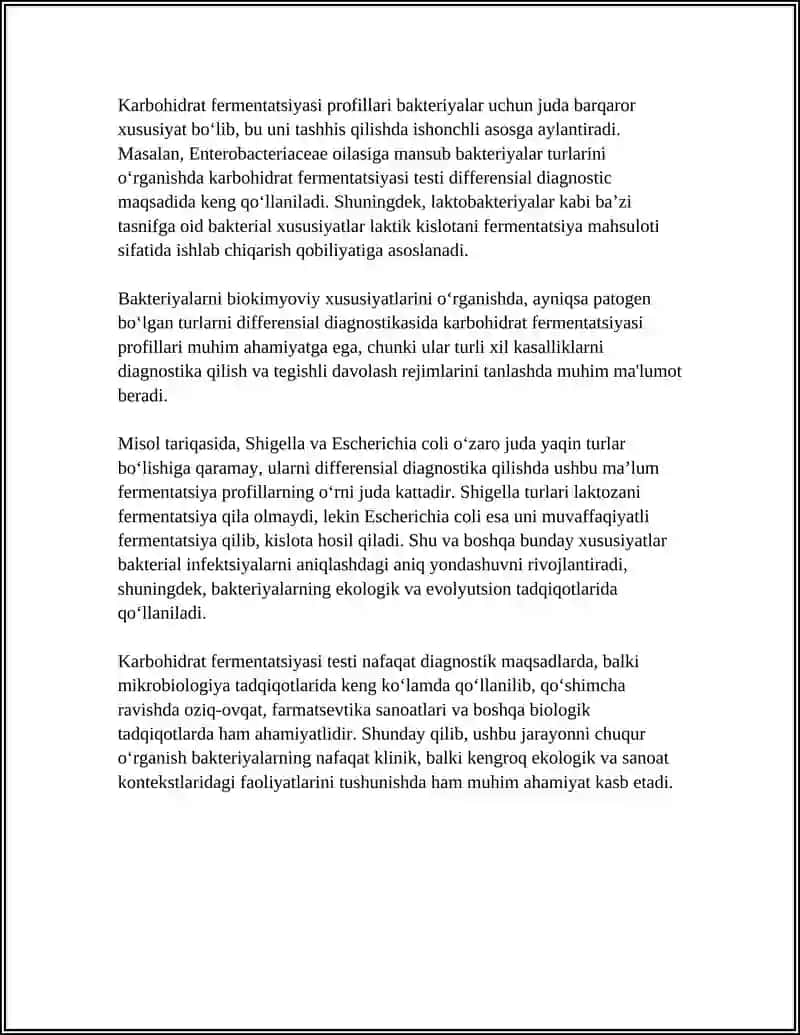BAKTERIYALARNI BIOKIMYOVIY XUSUSIYATLARINI DIFFERENSIAL DIAGNOSTIK MAQSADDA OʻRGANISH 4