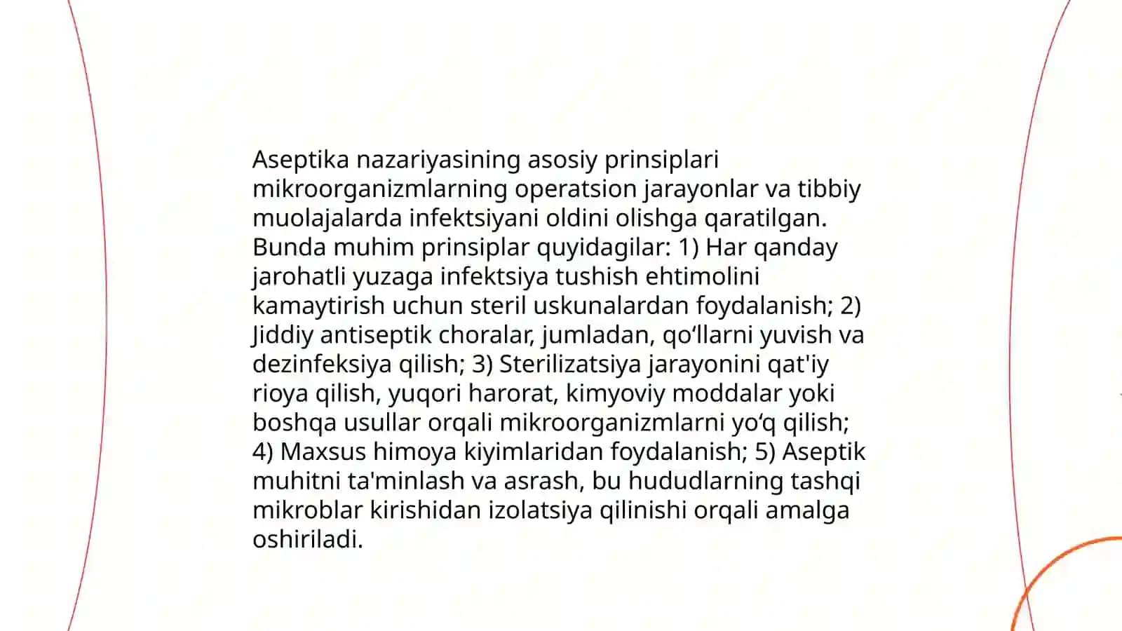 Aseptik va antiseptik tushunchasi. Operatsion maydon aseptikasi tushunchasi 4