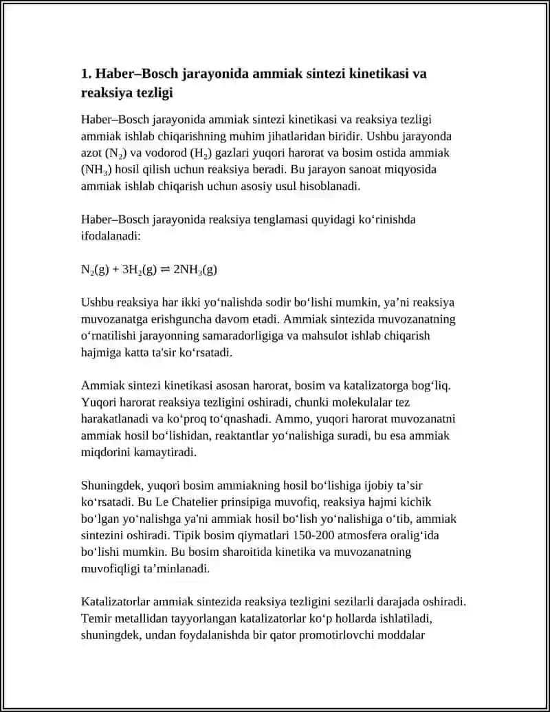 AMMIAK ISHLAB CHIQARISH JARAYONIDA REAKSIYA TEZLIGI VA MUVOZANATNING TEZLIGI 4