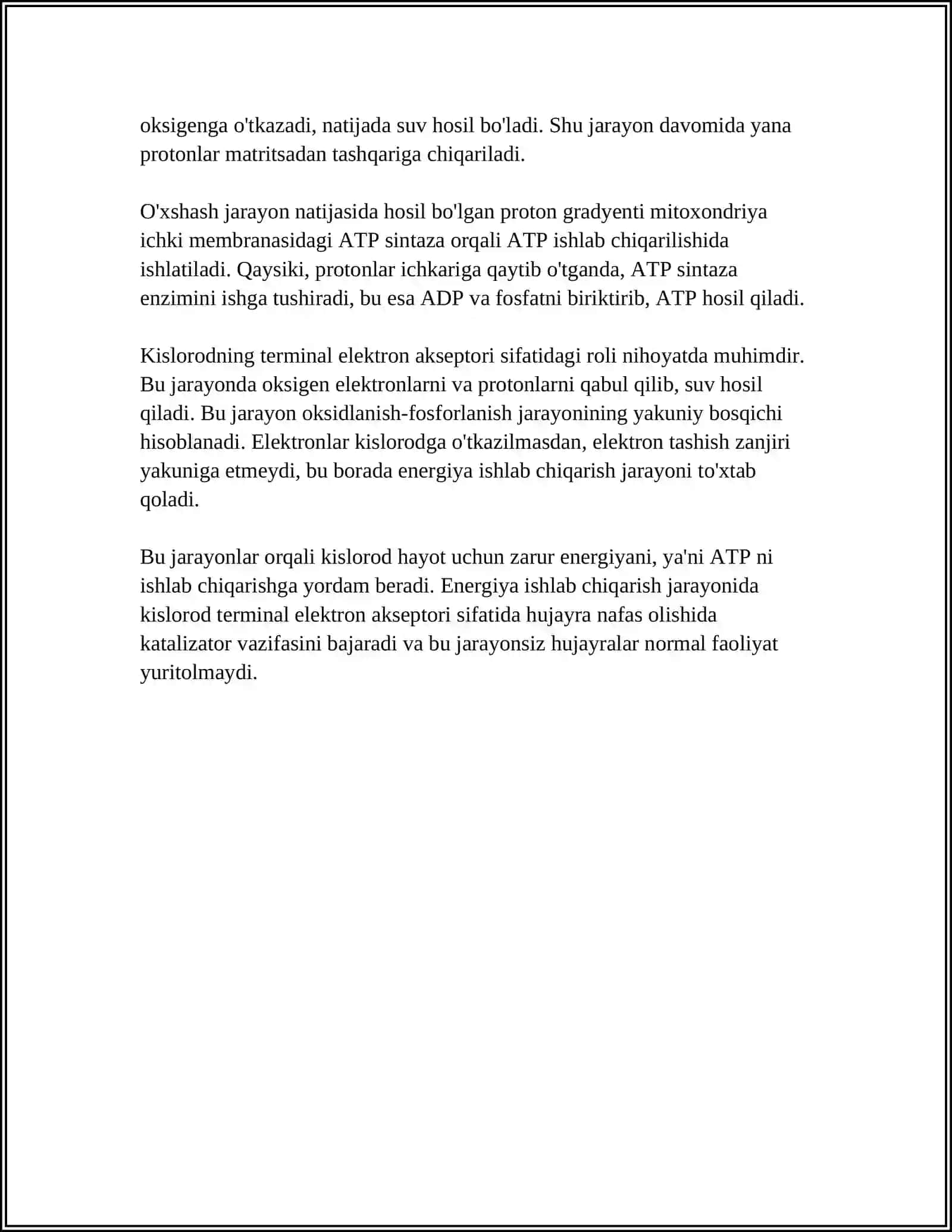 BIOLOGIK OKSIDLANISH REAKTSIYALARIDA KISLORODNING ISTEMOL QILISH YO'LLARI 4