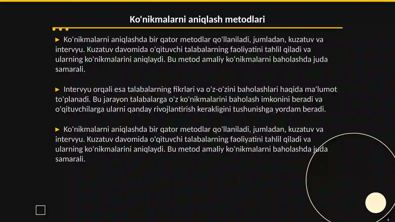 Ta’lim oluvchilarning bilimi, koʻnikma va malakalarini tashxis qilishning zamonaviy usullari 4