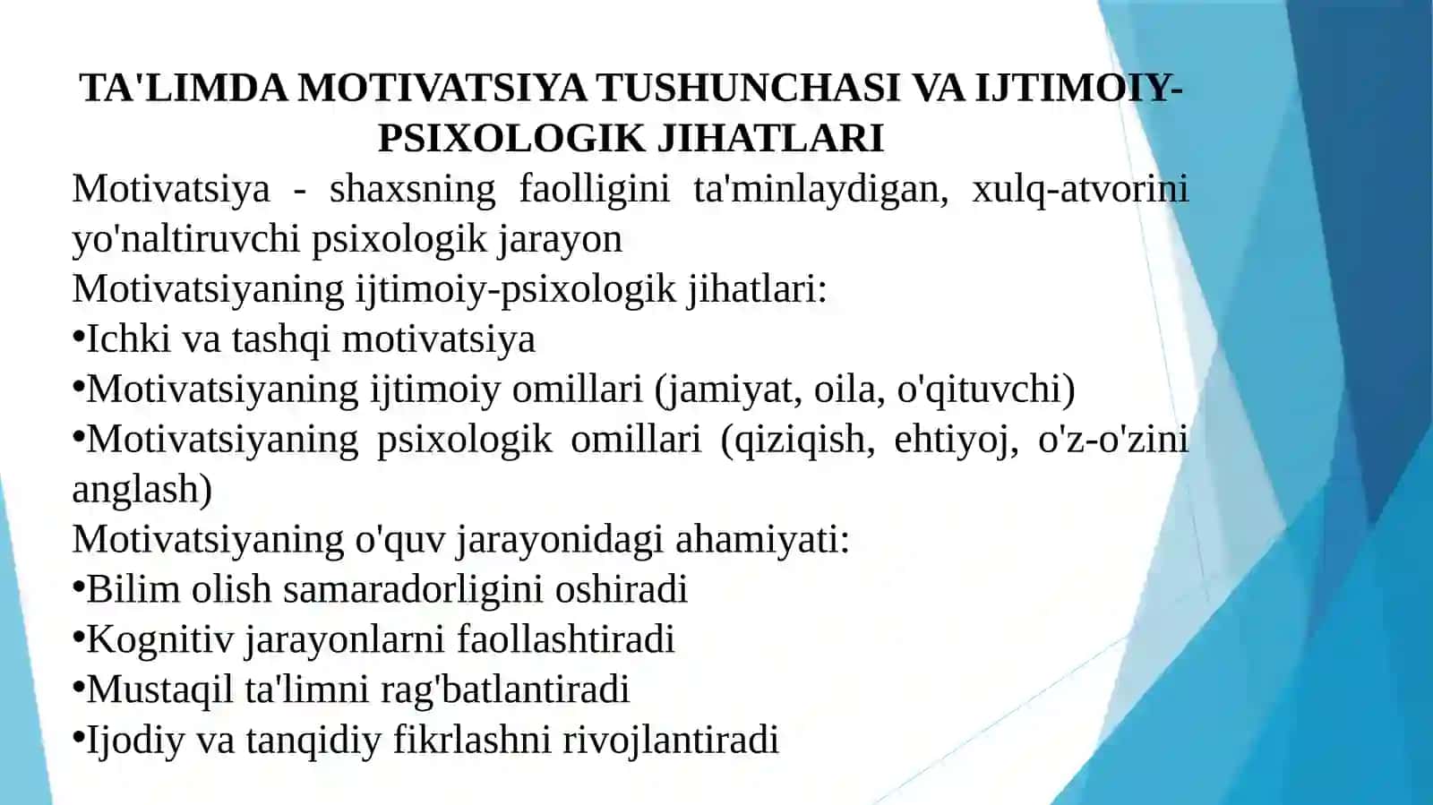 TA'LIMDA MOTIVATSIYANI OSHIRISHNING IJTIMOIY-PSIXOLOGIK JIHATLARI MAVZUSINI O'QITISHDA "BBB" VA "TUSHUNCHALAR TAHLILI" METODLARIDAN FOYDALANISH 4