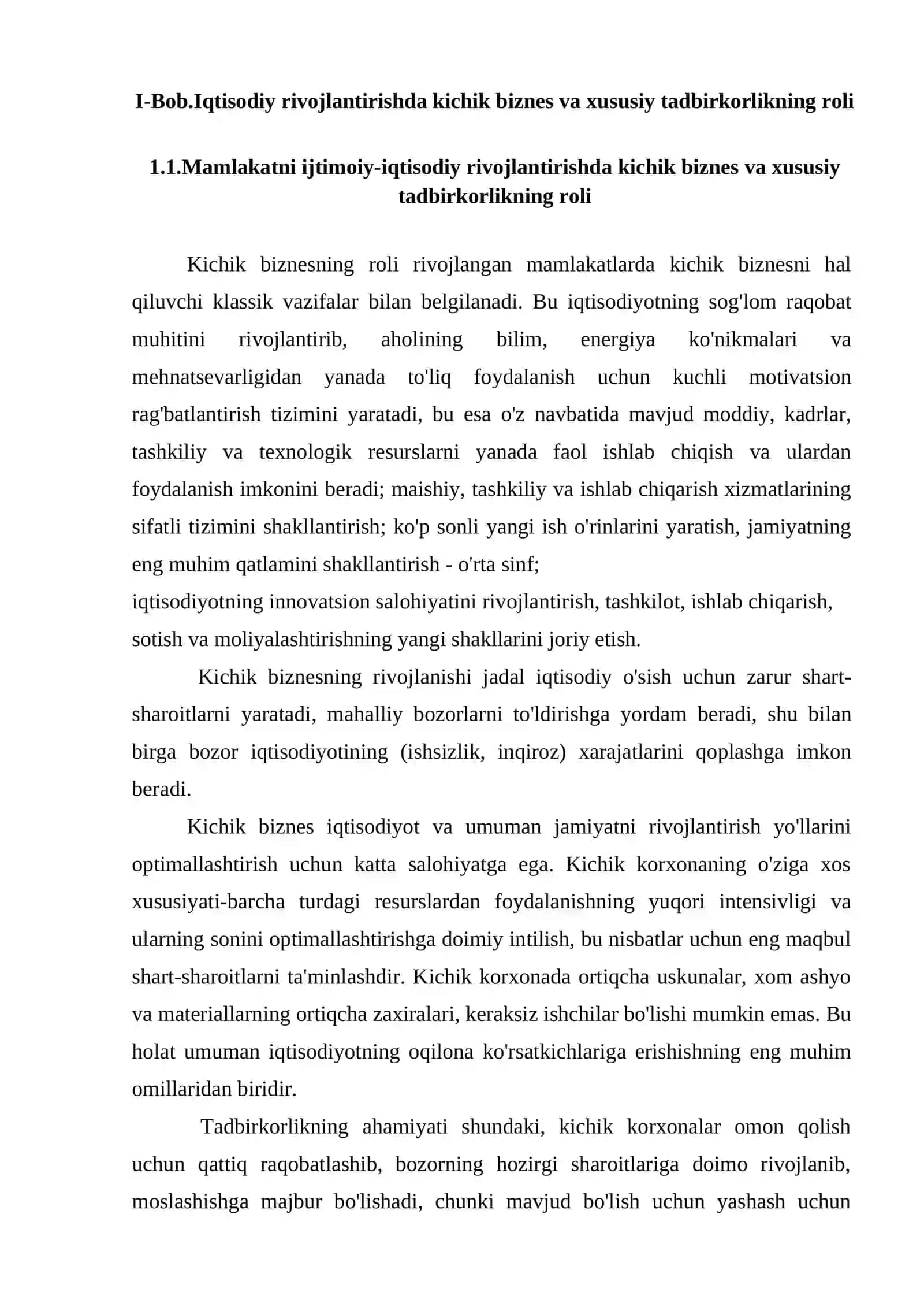 Kichik biznes va xususiy tadbirkorlikning aholini ish bilan ta'minlash va yangi ish o'rinlari yaratishdagi roli 4