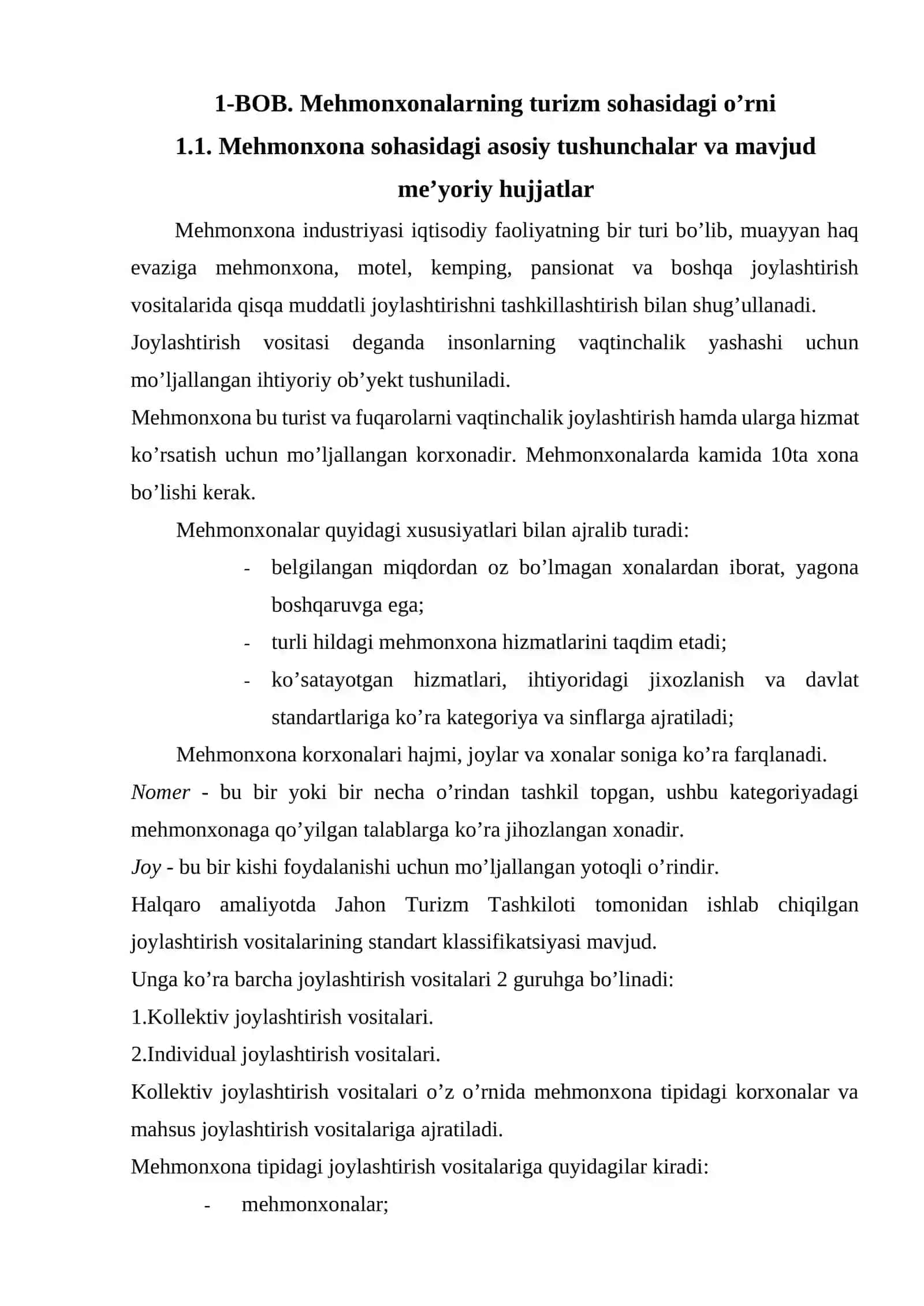 Меhmonxonalarning turizm sohasidagi o’rni 4