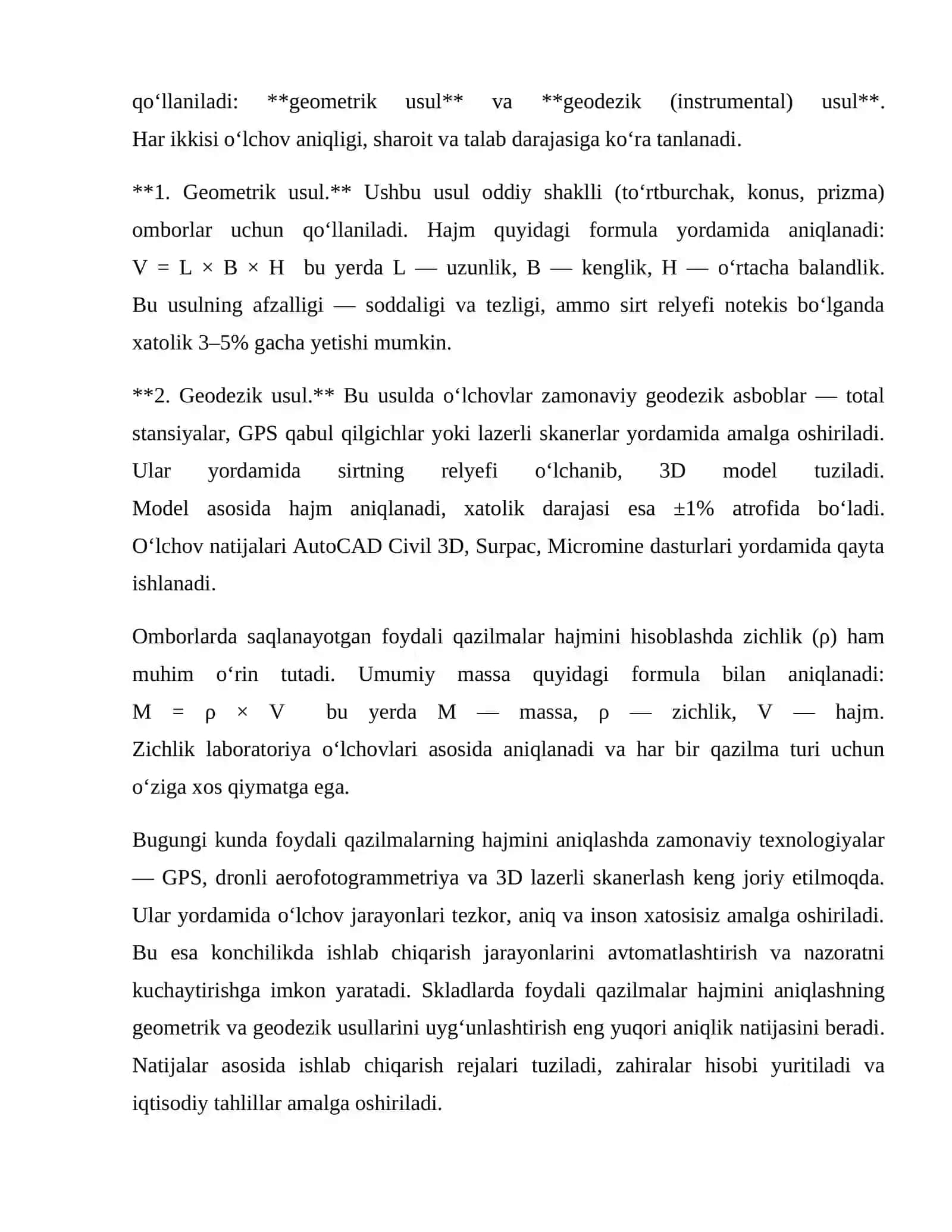 Foydali qazilmalar hajmini skladda, puch tog‘ jinslari hajmini esa otvallarda aniqlash 4