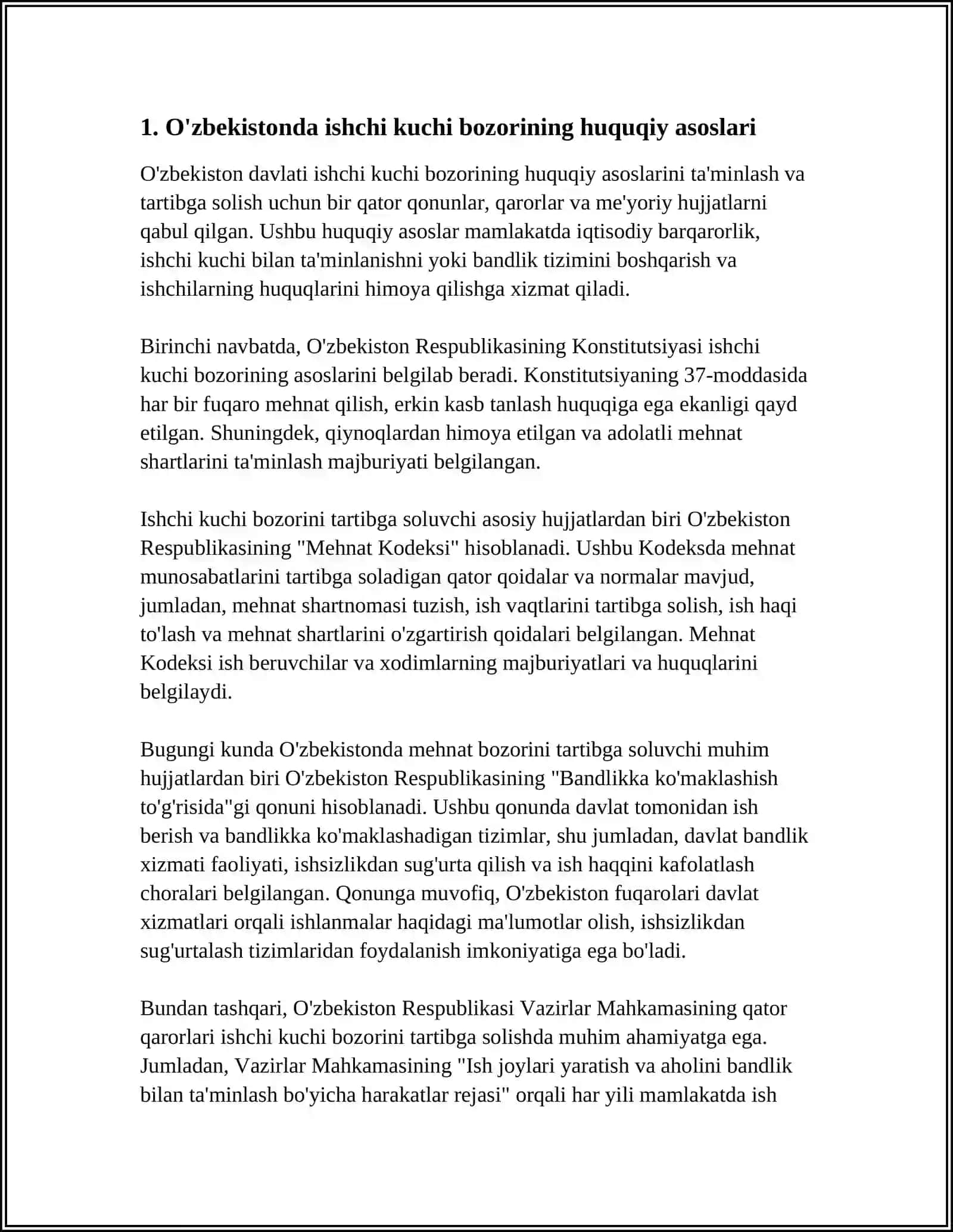 O'ZBEKISTONDA ISHCHI KUCHI BOZORINI SHAKLLANTIRISH VA TARTIBGA SOLISH MUAMMOLARI 4