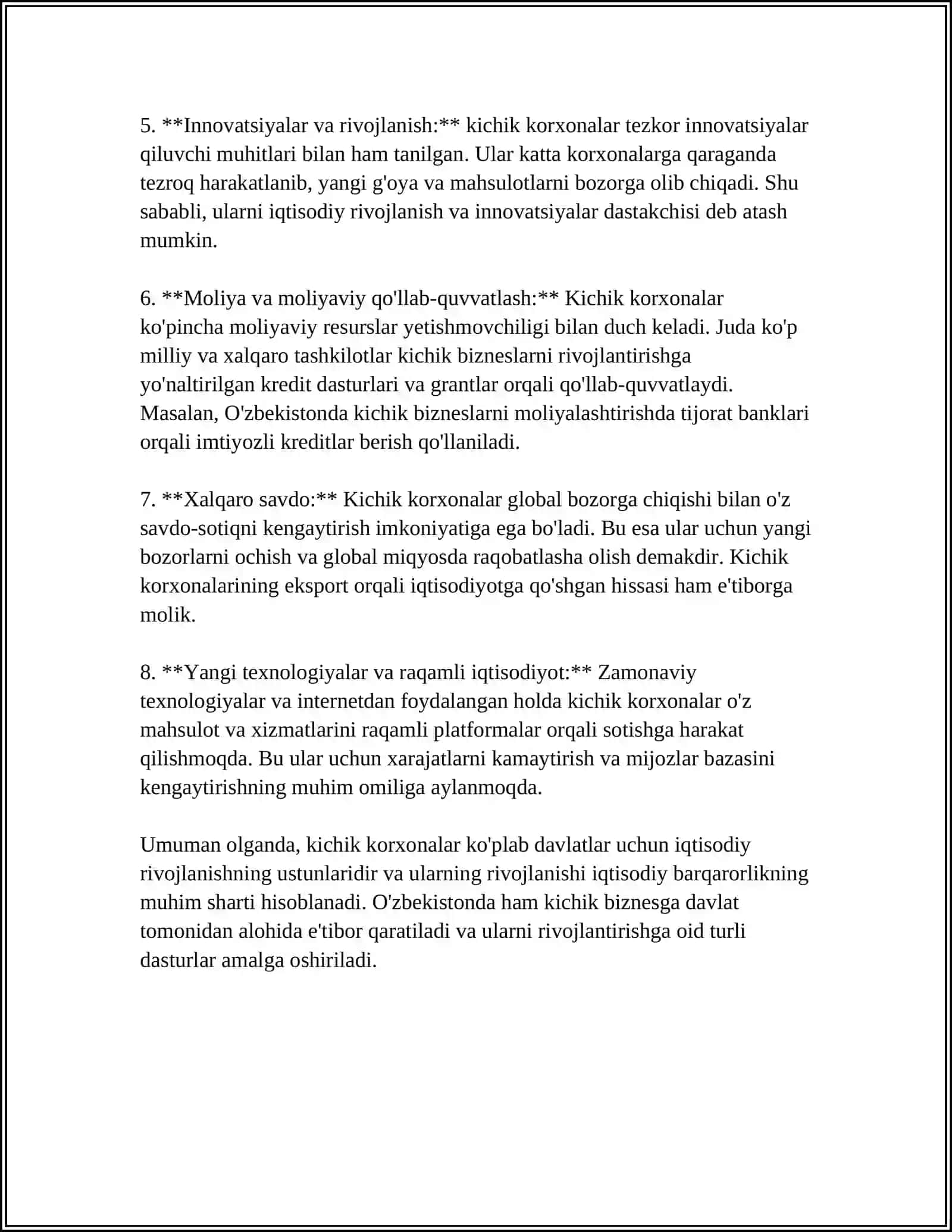 QANDAY TADBIRKORLIK SUBYEKTLARINI KICHIK KORXONALAR DEB ATASH MUMKIN VA ULARNING QANDAY TURLARINI BILASIZ? 4