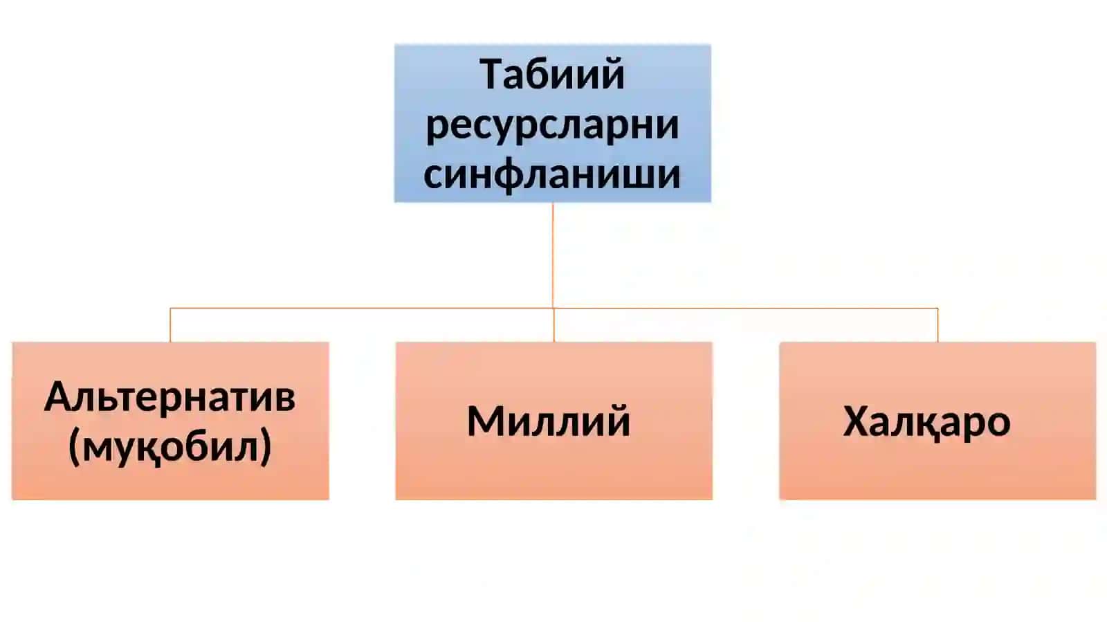 Табиий ресурслар ҳақида тушунча ва уларнинг синфланиши. Реал ва потенциал ресурслар. Энергия тежаш муаммолари. Ўзбекистондаги анъанавий ва муқобил энергия ресурслари 4