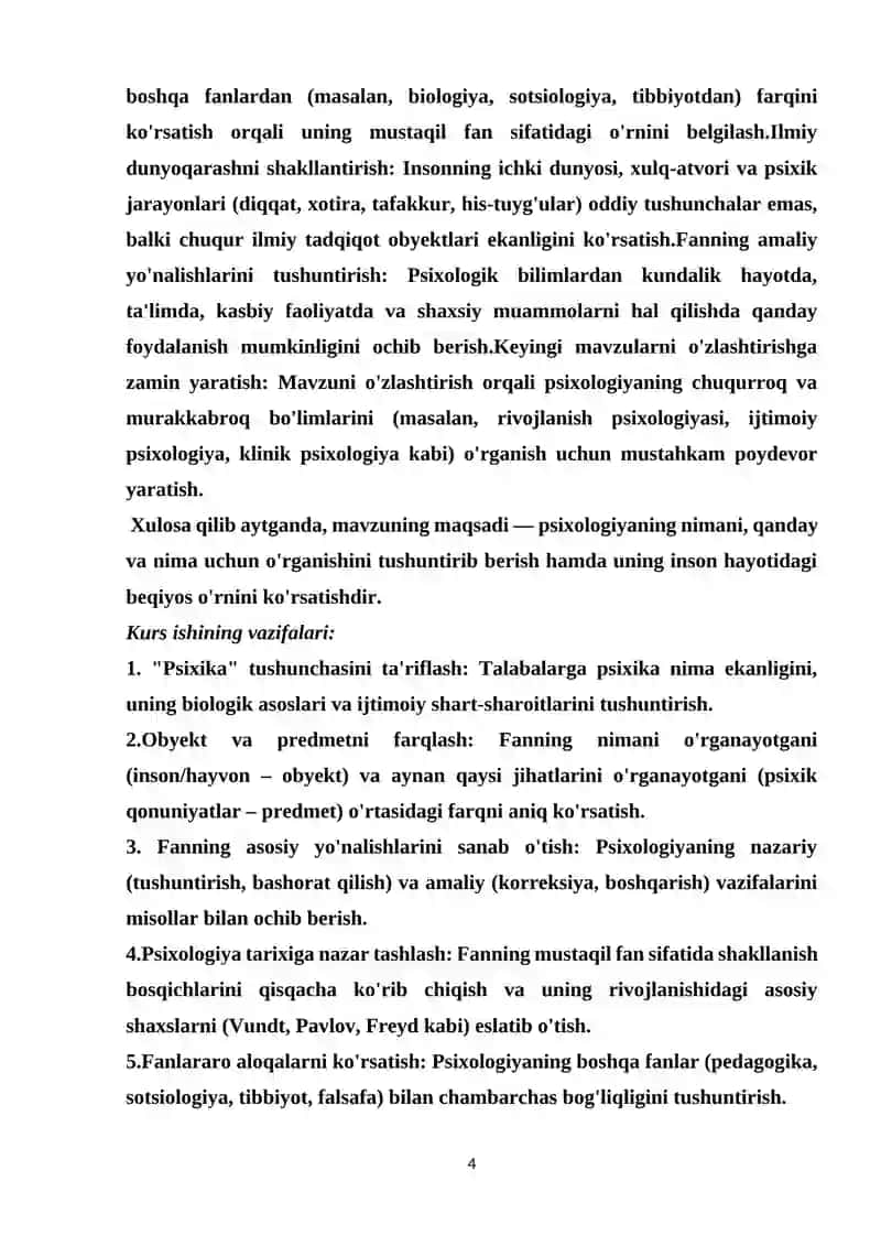 Psixologiya fanining predmeti, vazifalari, obyekti va ahamiyati 4