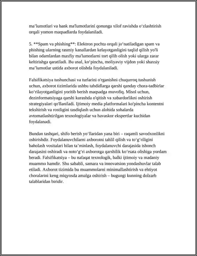 AXBOROT TIZIMIDA "FALSIFIKATSIYA METODI" (FEYK) 4