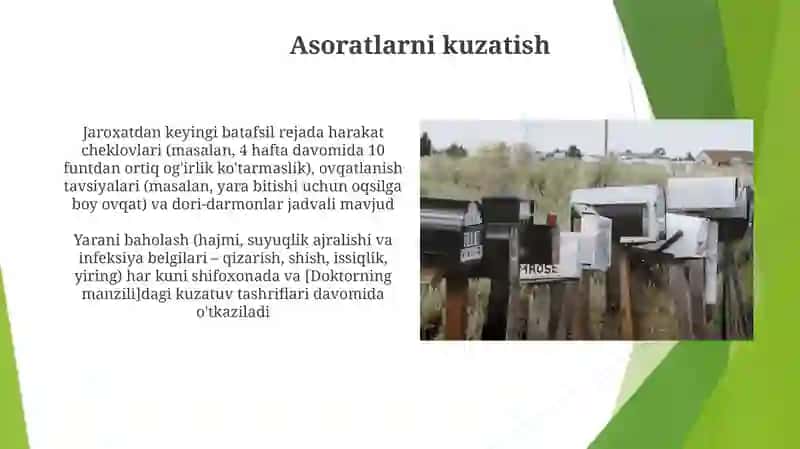 Keyingi parvarish boyicha maslahat rejasini ishlab chiqish 4