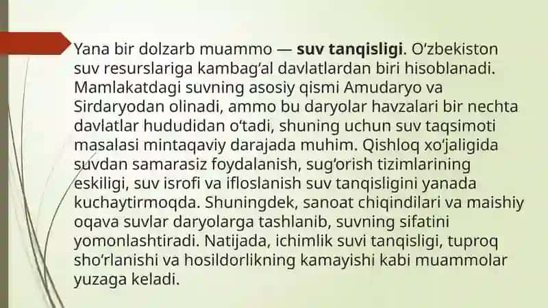 O‘zbekiston Respublikasining ekologik muammolari 4