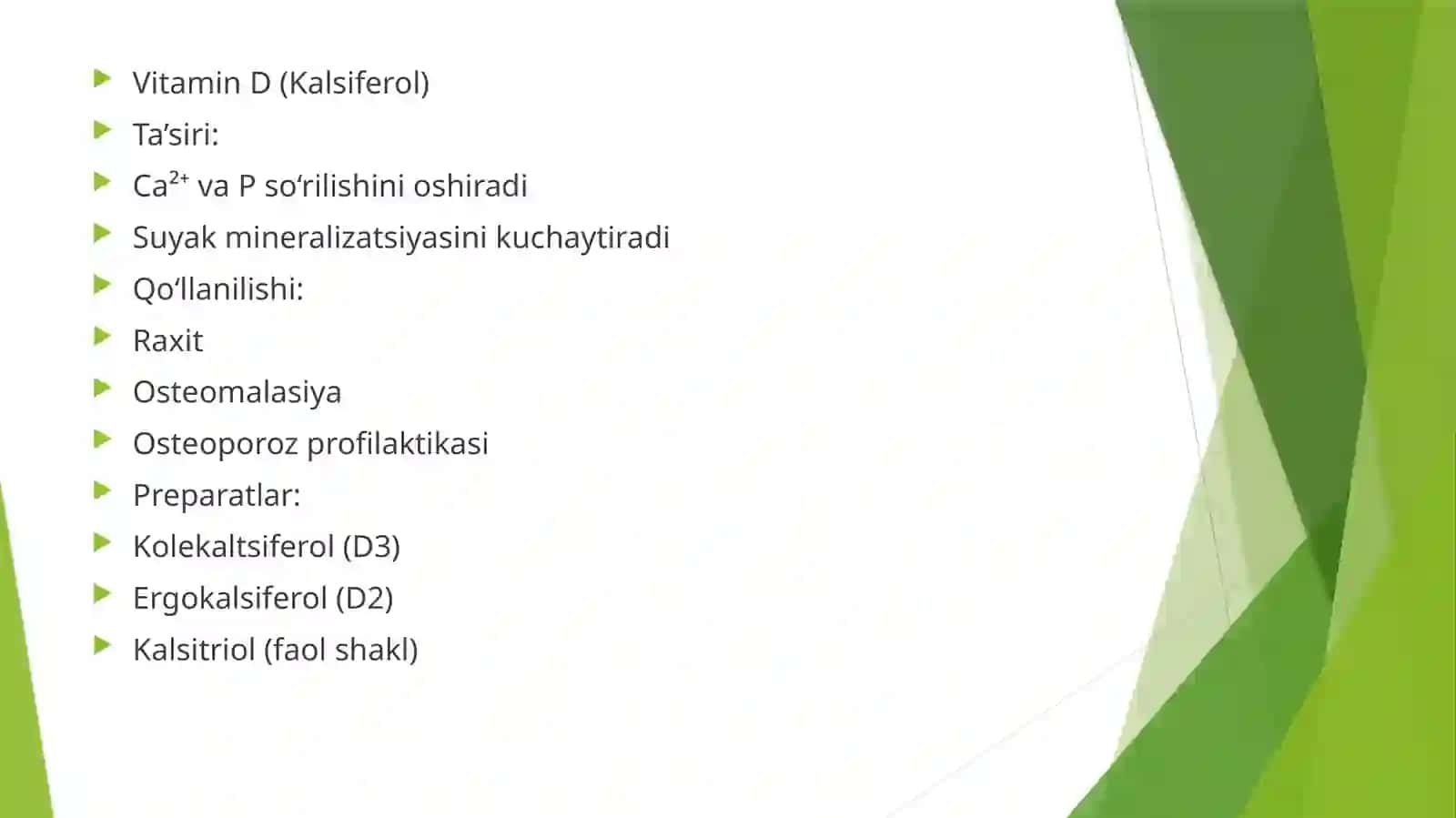 Vitaminlar.osteoporoznidavolashvositalar..Yog‘daeruvchilar(A, D, E,K) 4