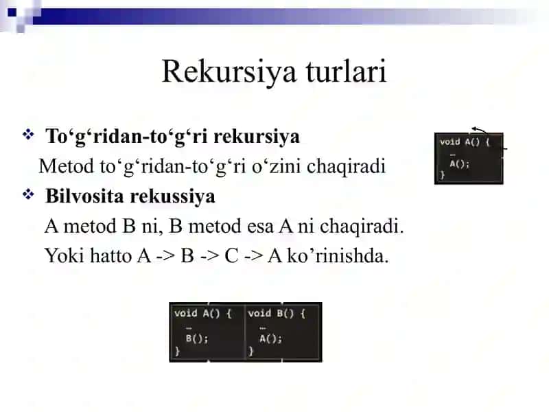 Rekursiya. Rekursiv hisoblash algoritmlari va rekursiv funksiyalar. Xanoy minorasi masalasi 4