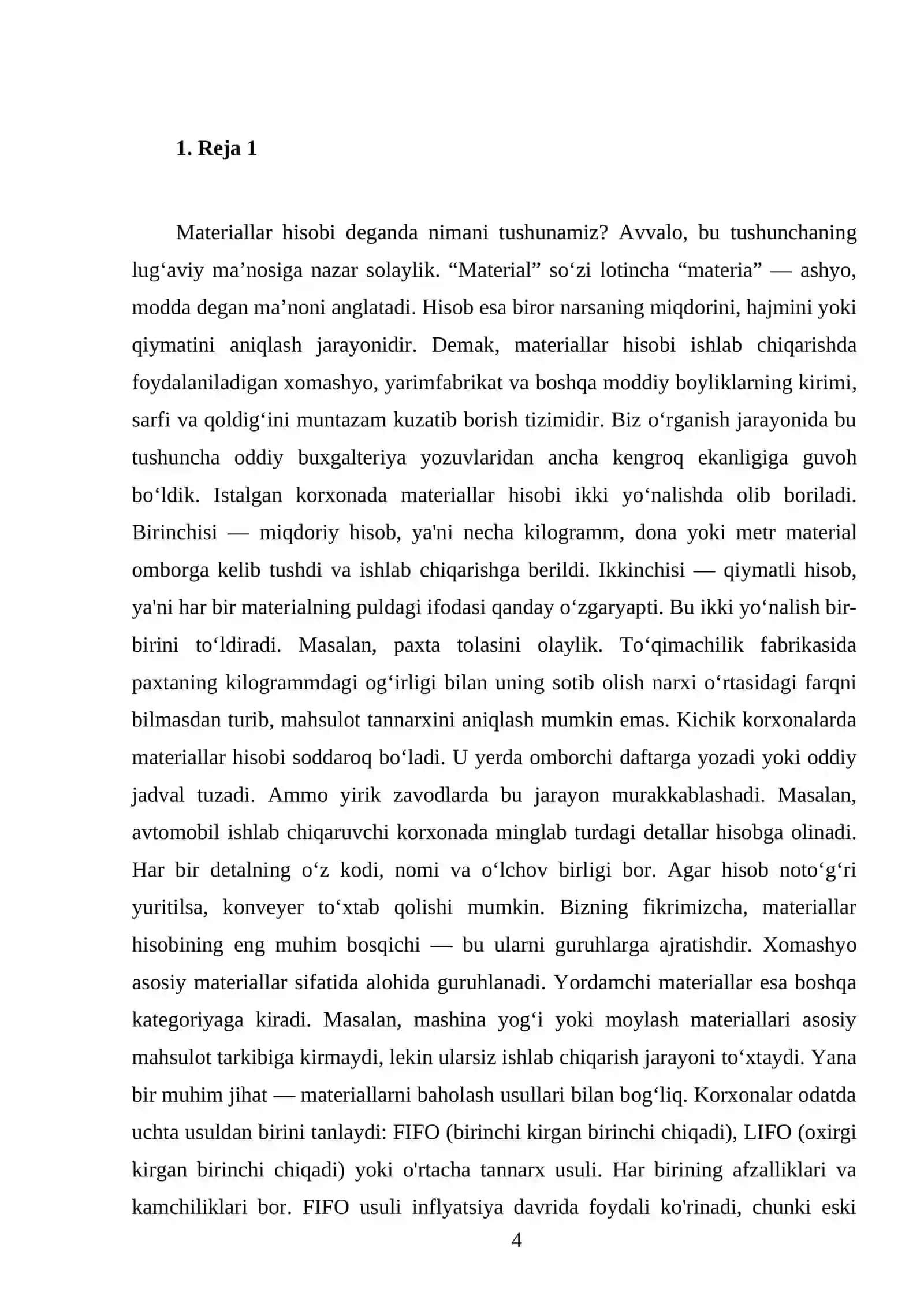 MUSTAQIL ISH Mavzu: Materiallar hisobi 4