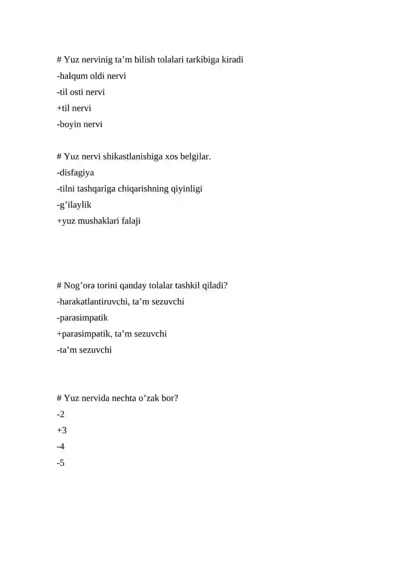 Yuz nervi mavzusida test 4
