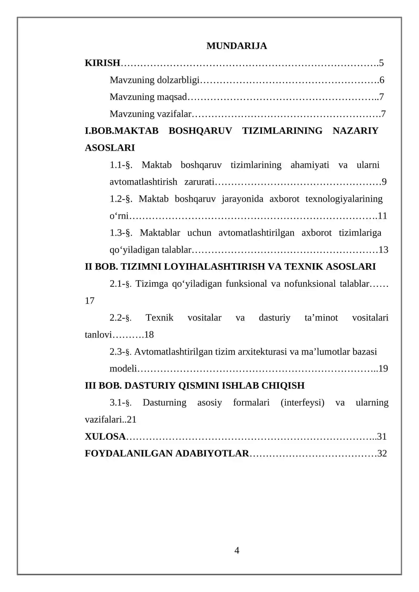 Maktab ta’lim muassasalarida avtomatlashtirilgan boshqaruv tizimini ishlab chiqarish 4