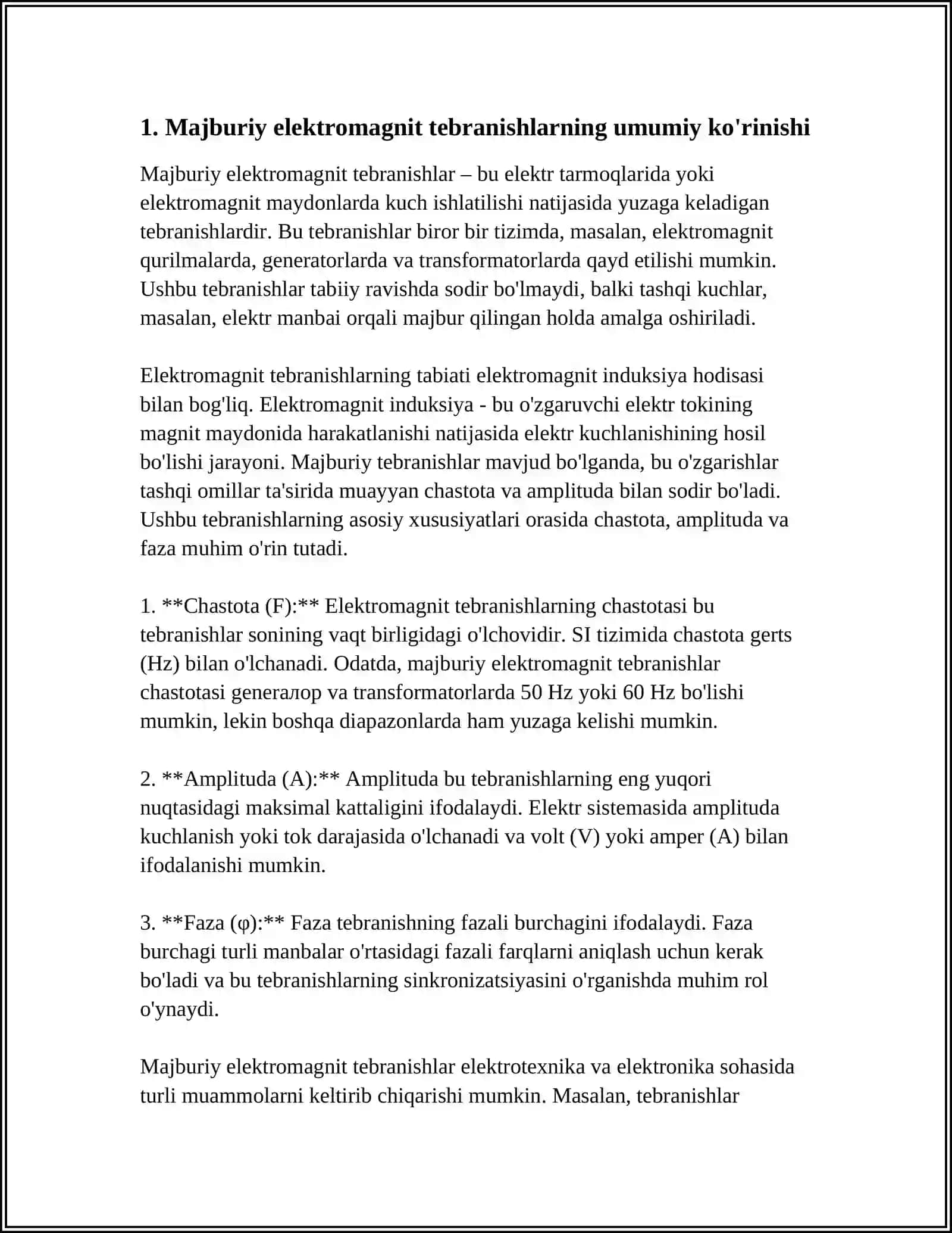 MAJBURIY ELEKTROMAGNIT TEBRANISHLAR. REZANANS HODISASI 4