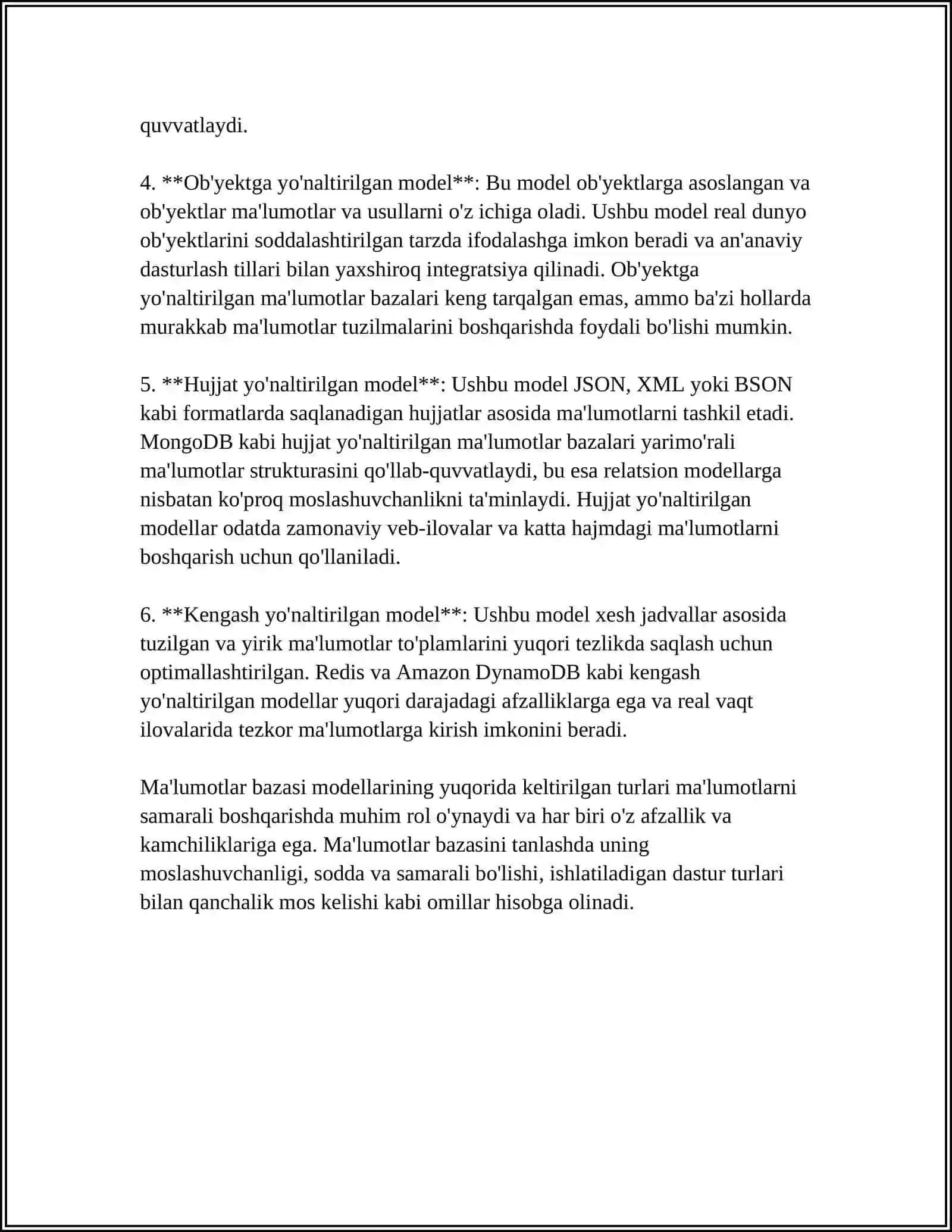 MA'LUMOTLAR BAZASIDA MODELI VA MA'LUMOTLAR TURLARI 4
