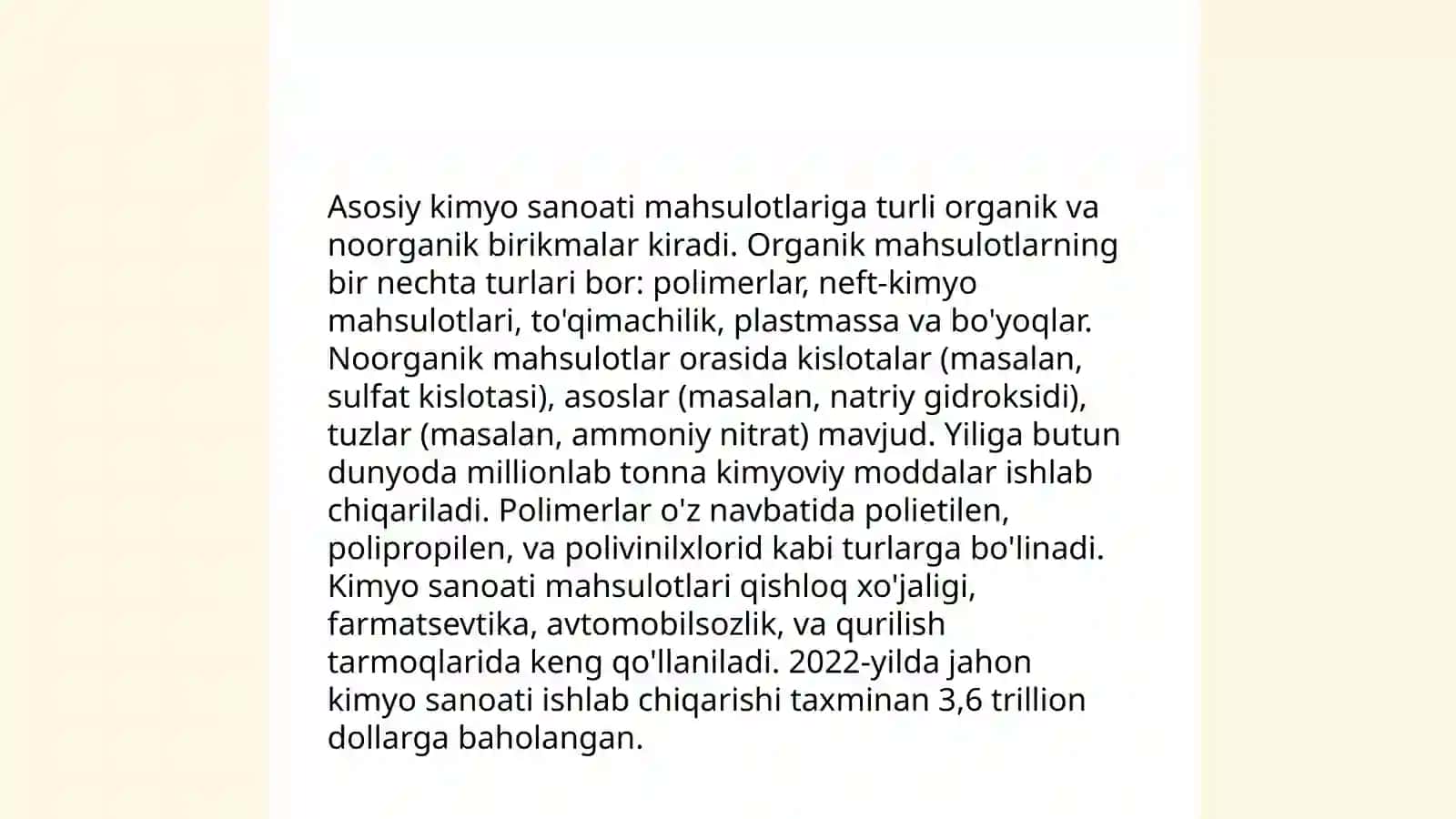 Oʻzbekistonda kimyo sanoati ishlab chiqaradigan mahsulotlar va kimyoviy ishlab chiqarish usularini rivojlantirish konsepsiyalari 4